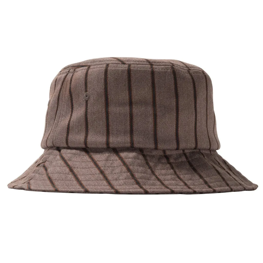 STÜSSY BIG LOGO STRIPED BUCKET HAT // BROWN