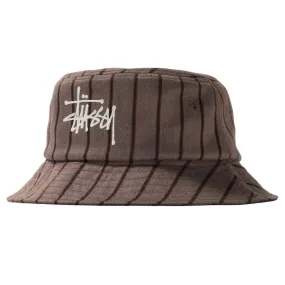 STÜSSY BIG LOGO STRIPED BUCKET HAT // BROWN