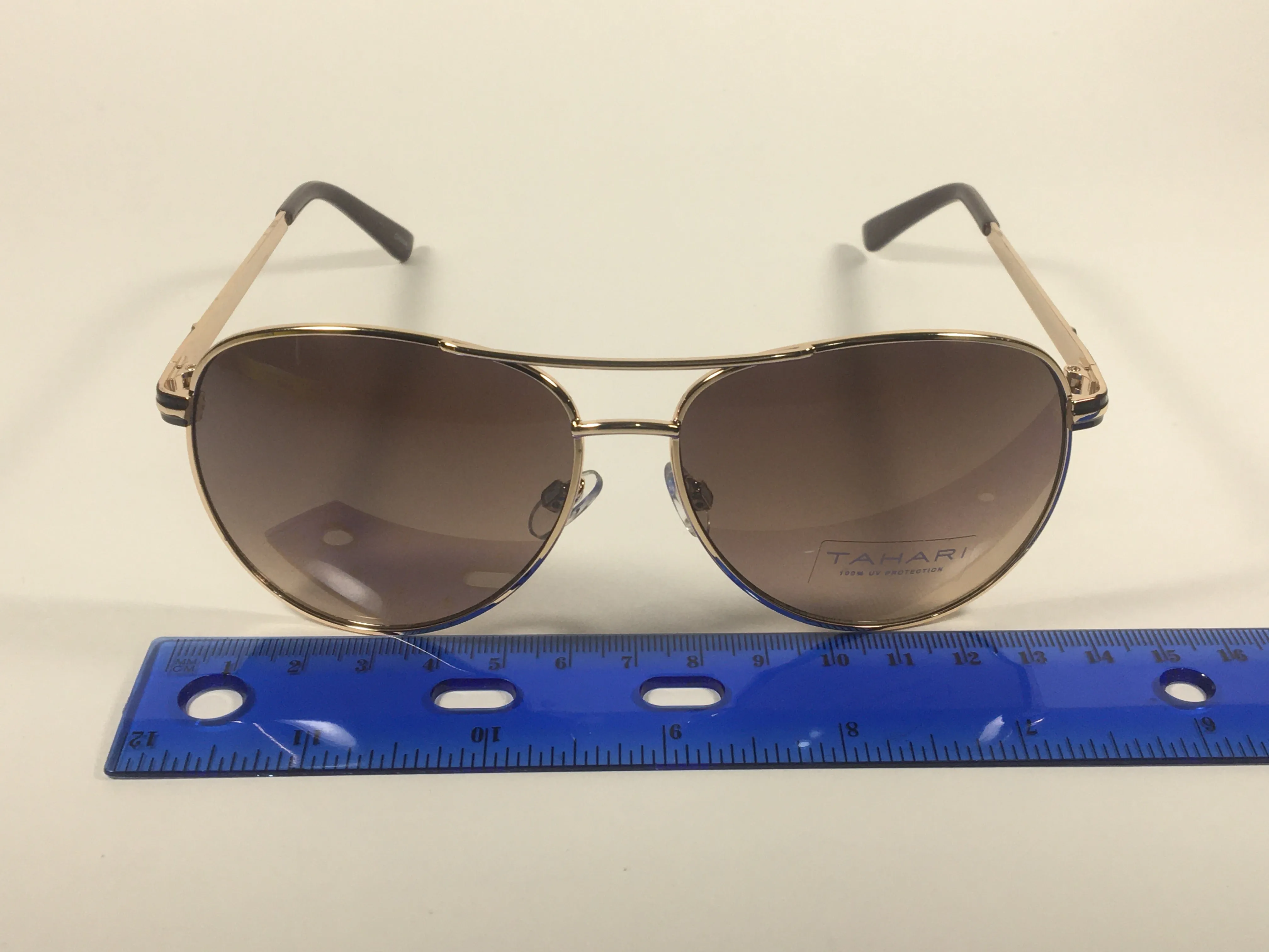 Tahari Aviator Sunglasses Brown And Gold Metal Brown Gradient Lens TH752 GLDBN