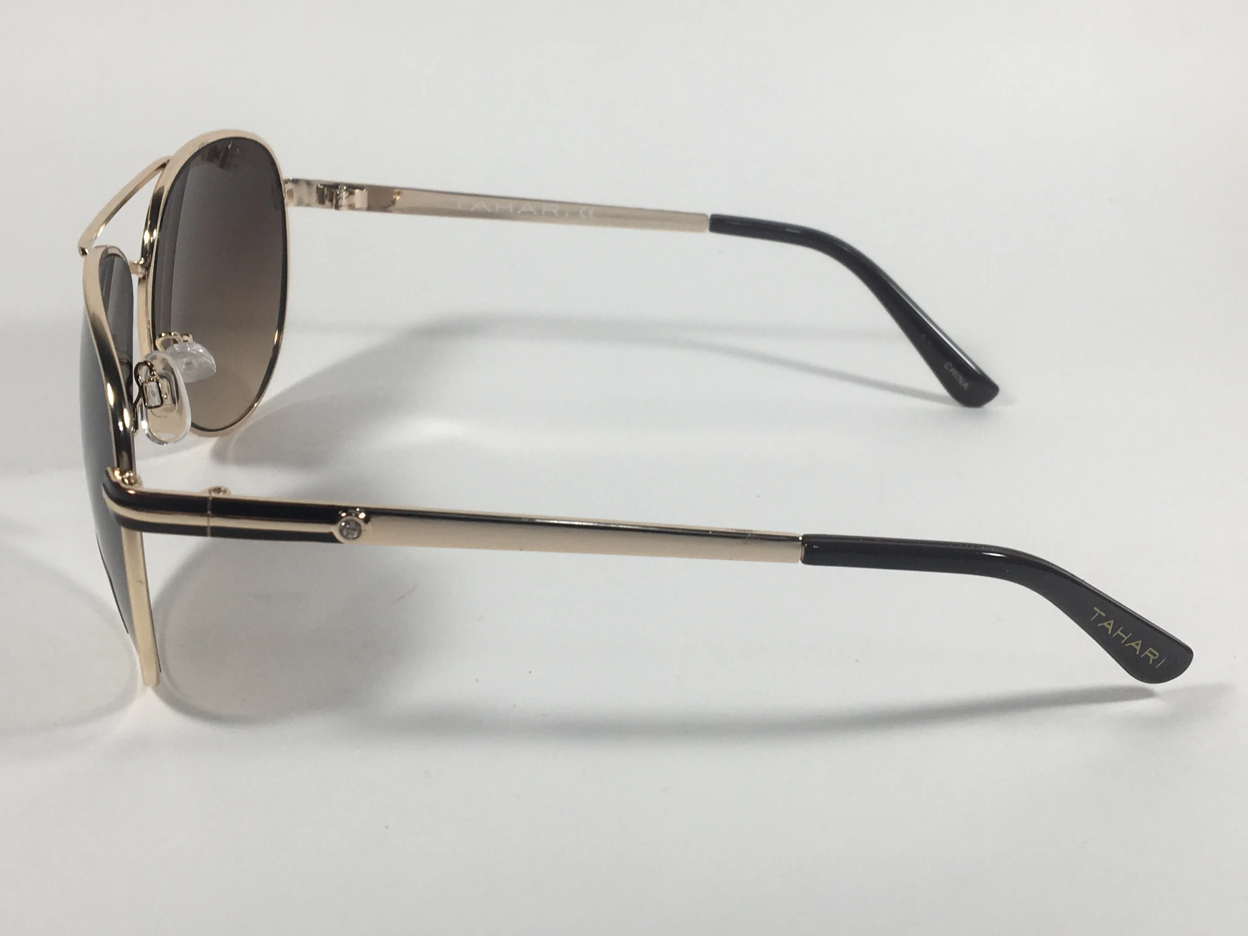 Tahari Aviator Sunglasses Brown And Gold Metal Brown Gradient Lens TH752 GLDBN