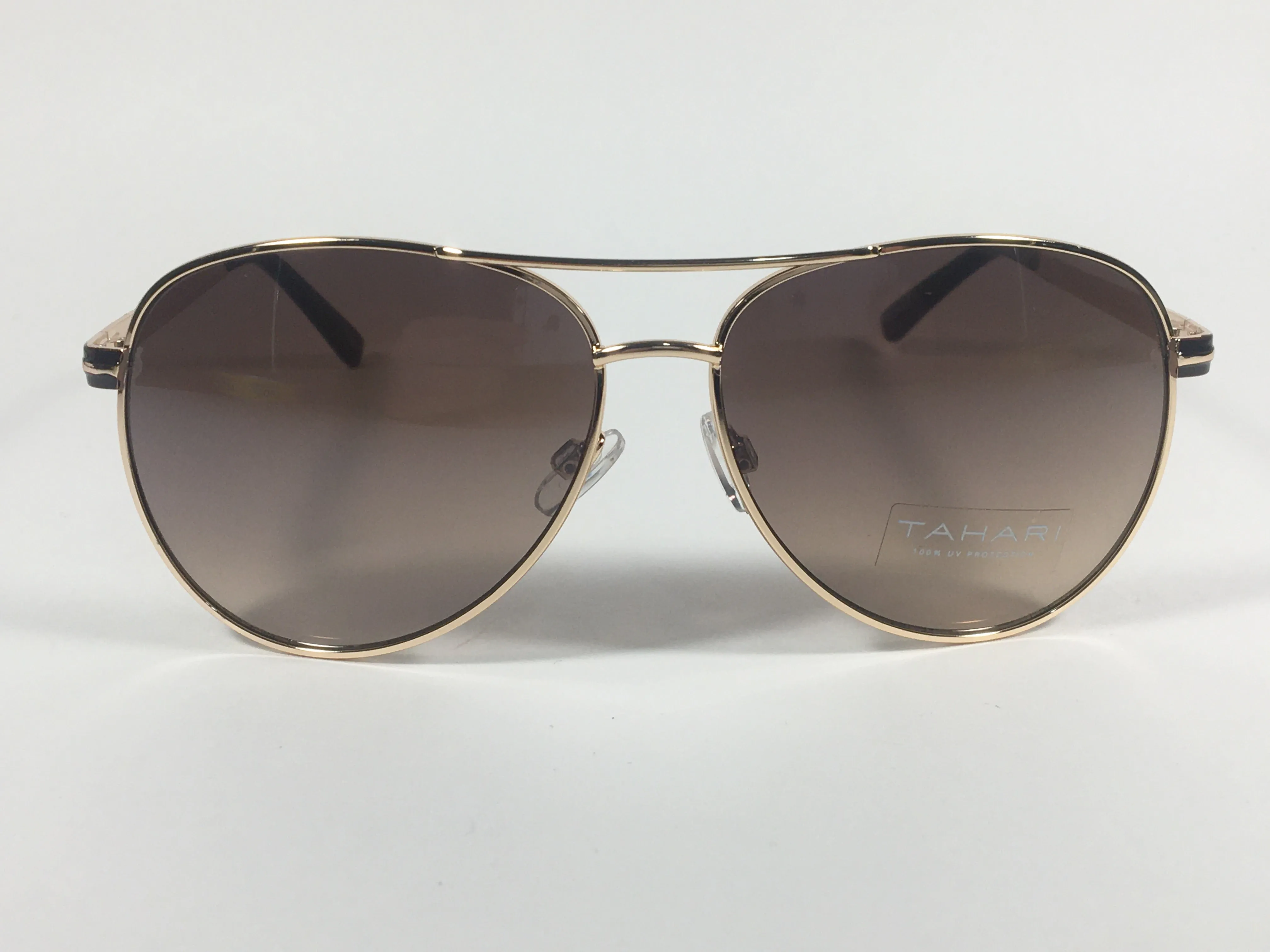 Tahari Aviator Sunglasses Brown And Gold Metal Brown Gradient Lens TH752 GLDBN