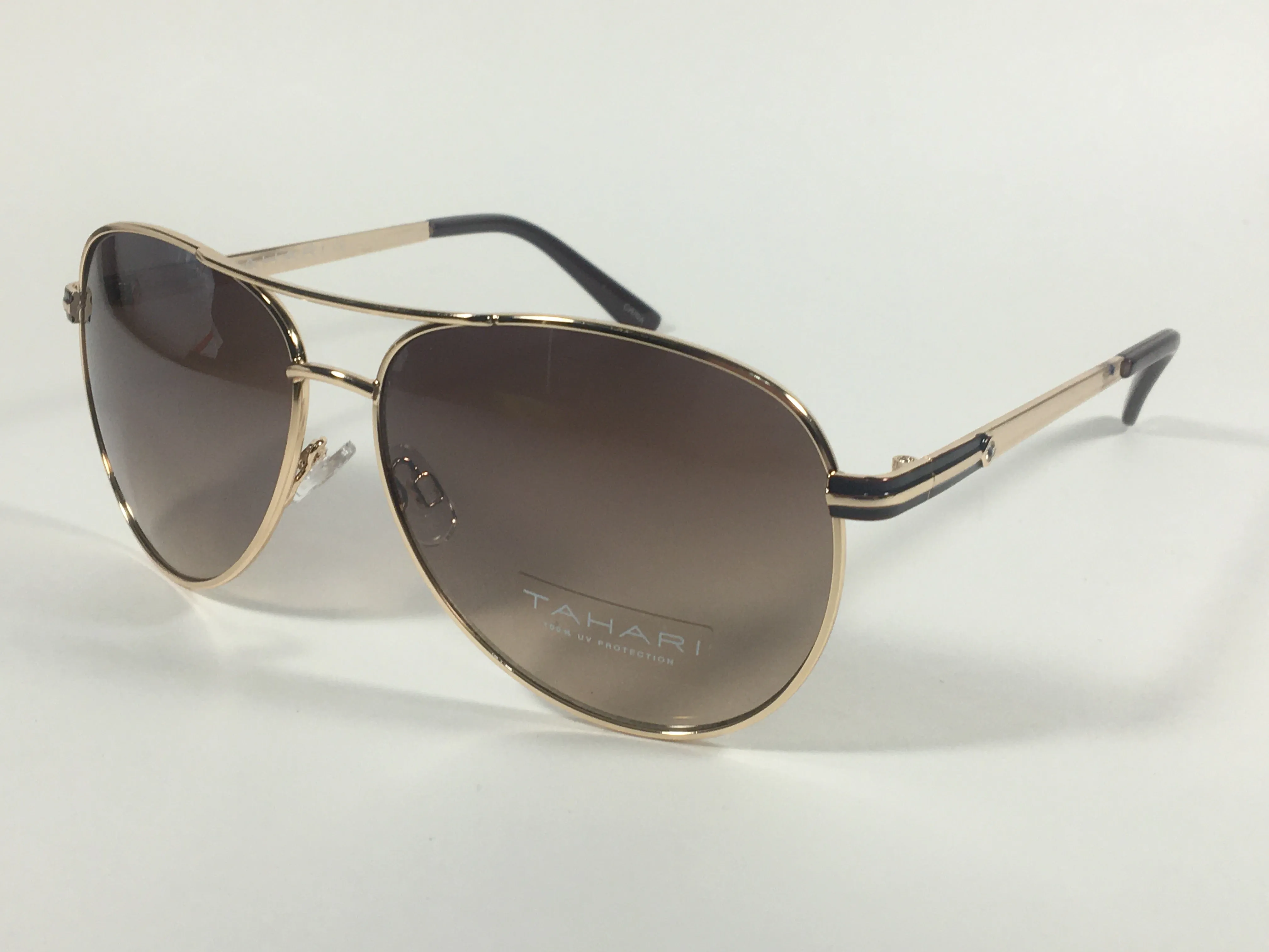 Tahari Aviator Sunglasses Brown And Gold Metal Brown Gradient Lens TH752 GLDBN