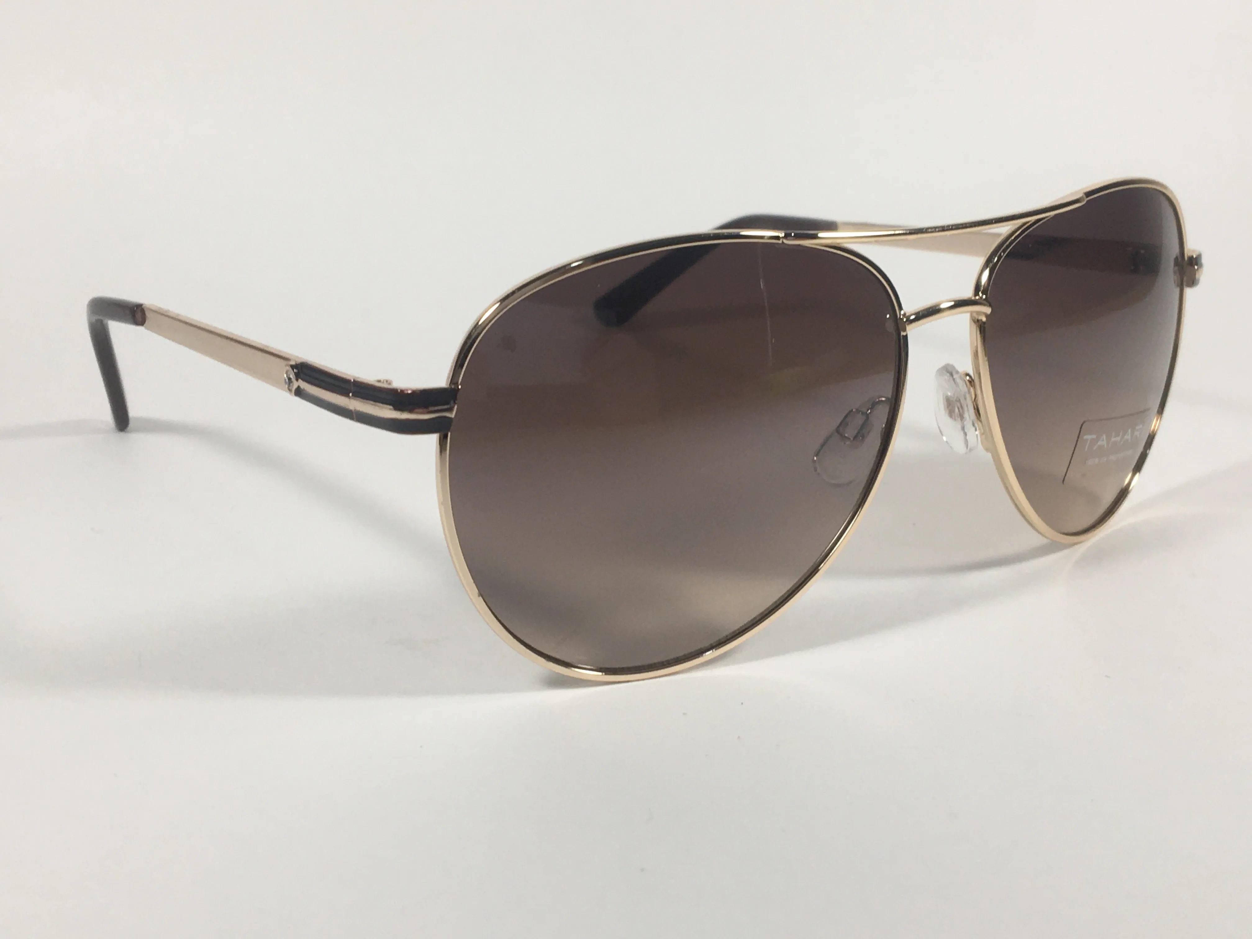 Tahari Aviator Sunglasses Brown And Gold Metal Brown Gradient Lens TH752 GLDBN