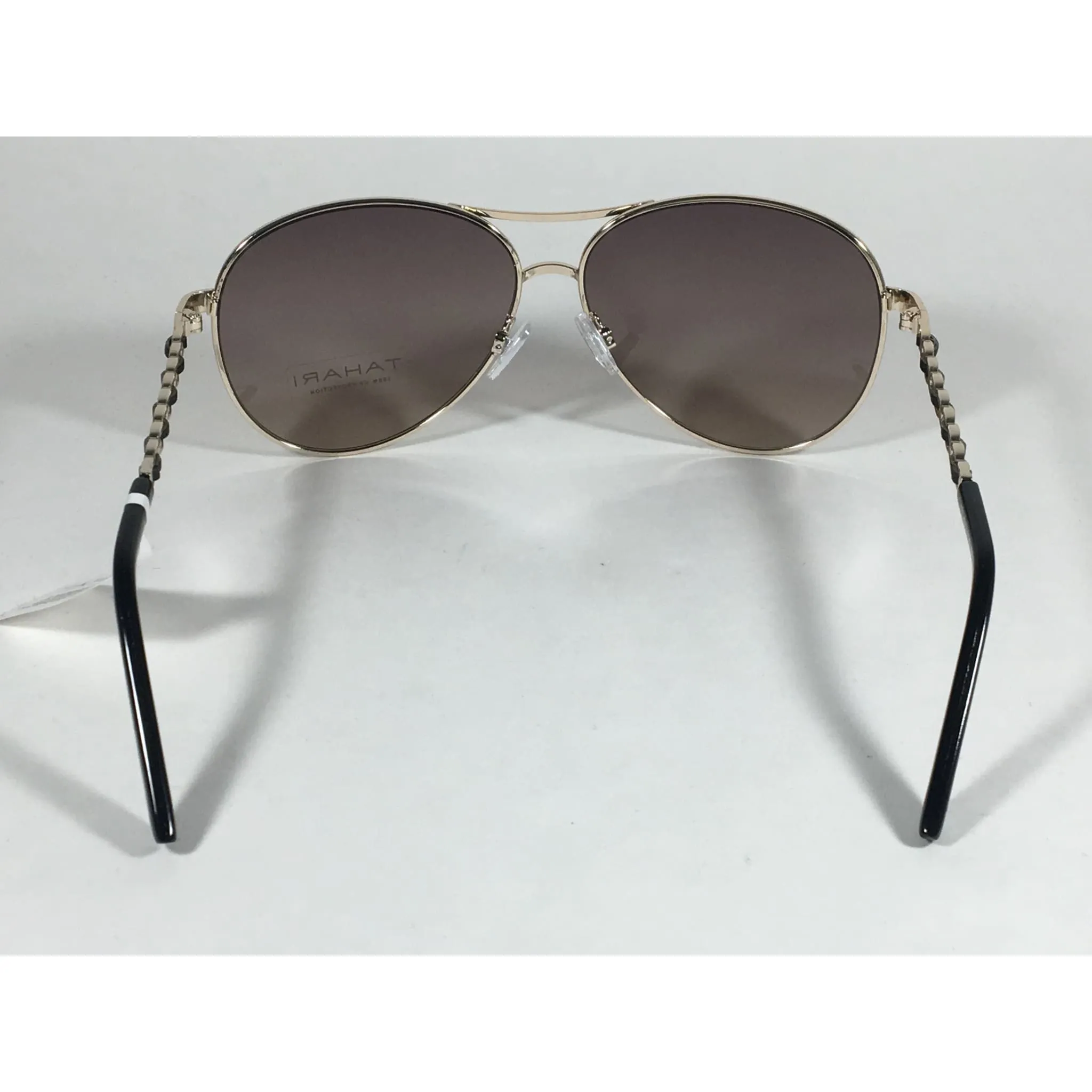Tahari Aviator Sunglasses Gold Black Leather Chord Gray Gradient Lens TH649 GLDOX
