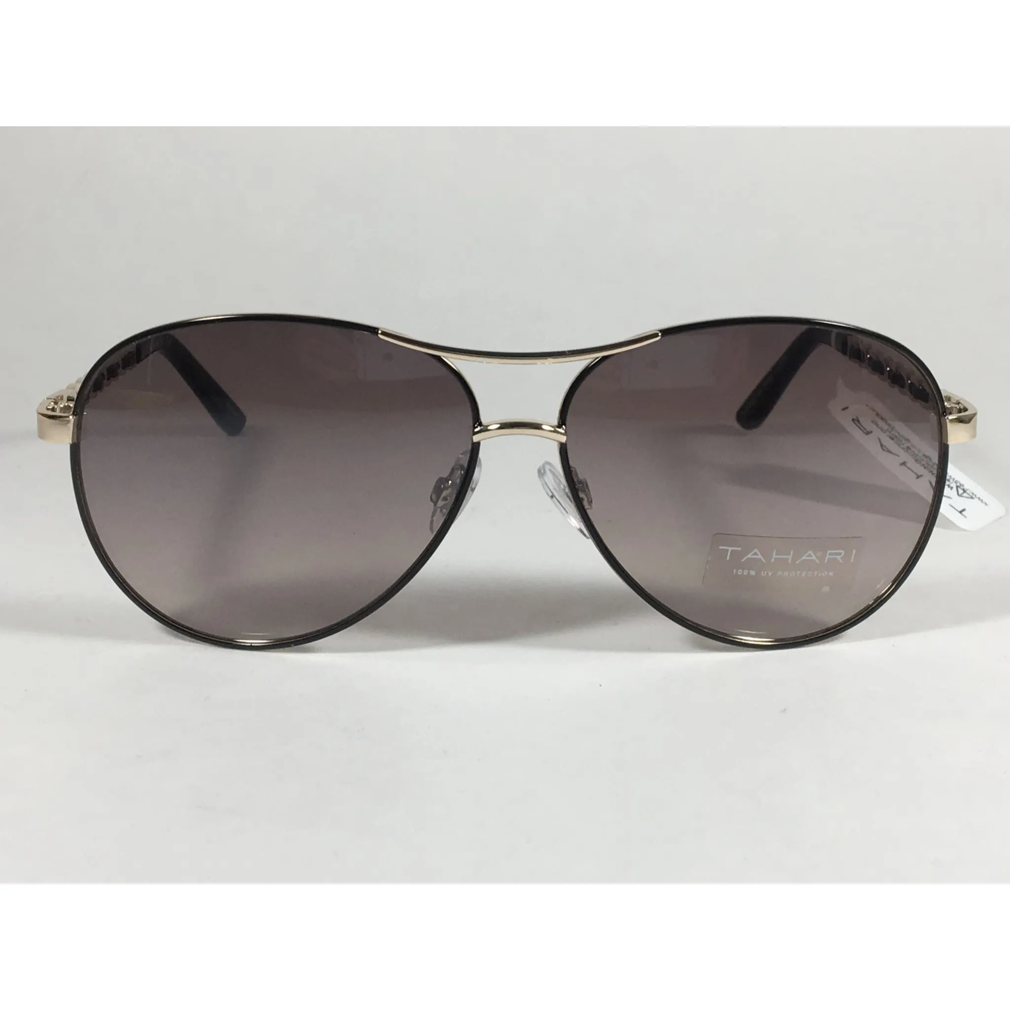 Tahari Aviator Sunglasses Gold Black Leather Chord Gray Gradient Lens TH649 GLDOX