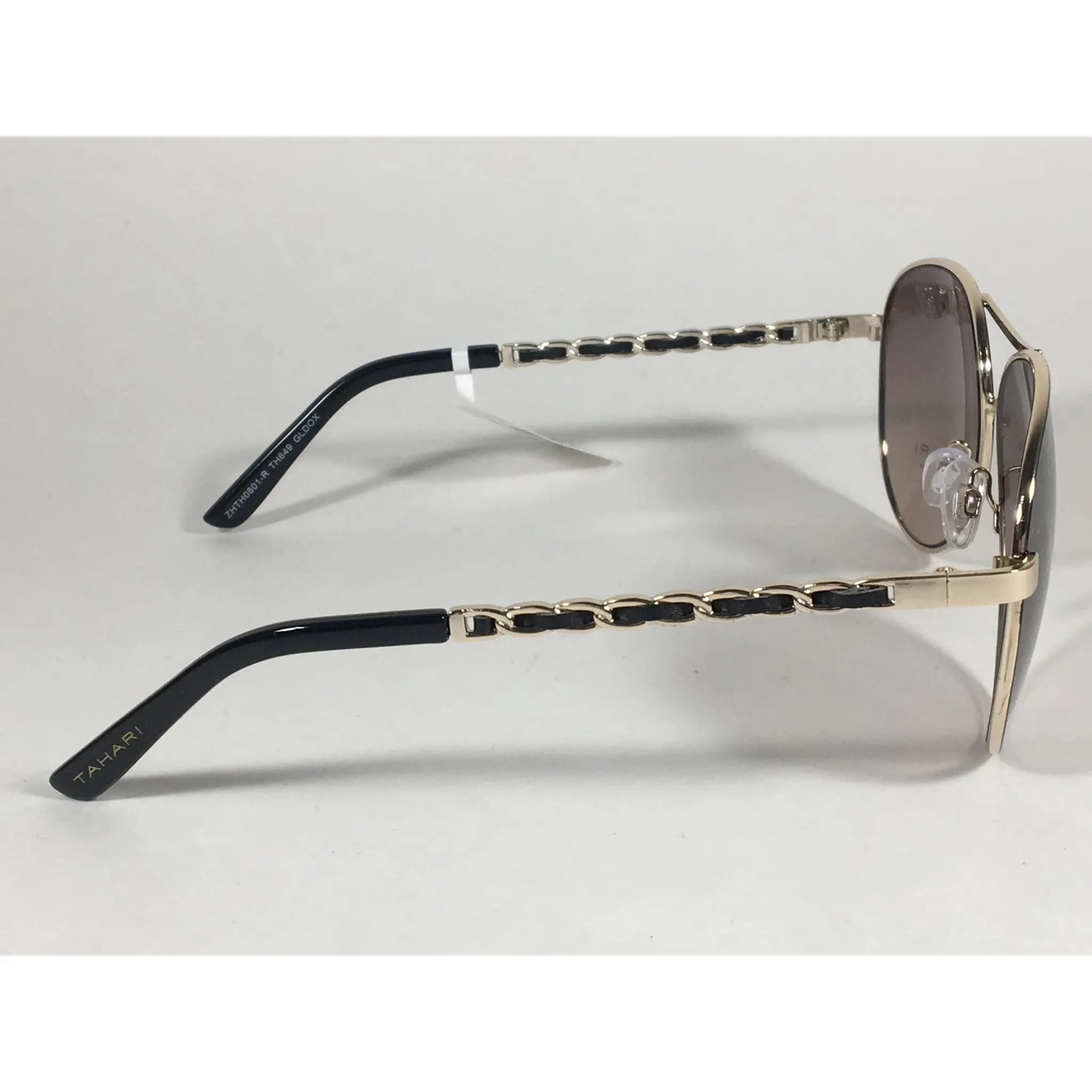 Tahari Aviator Sunglasses Gold Black Leather Chord Gray Gradient Lens TH649 GLDOX