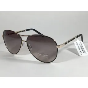 Tahari Aviator Sunglasses Gold Black Leather Chord Gray Gradient Lens TH649 GLDOX
