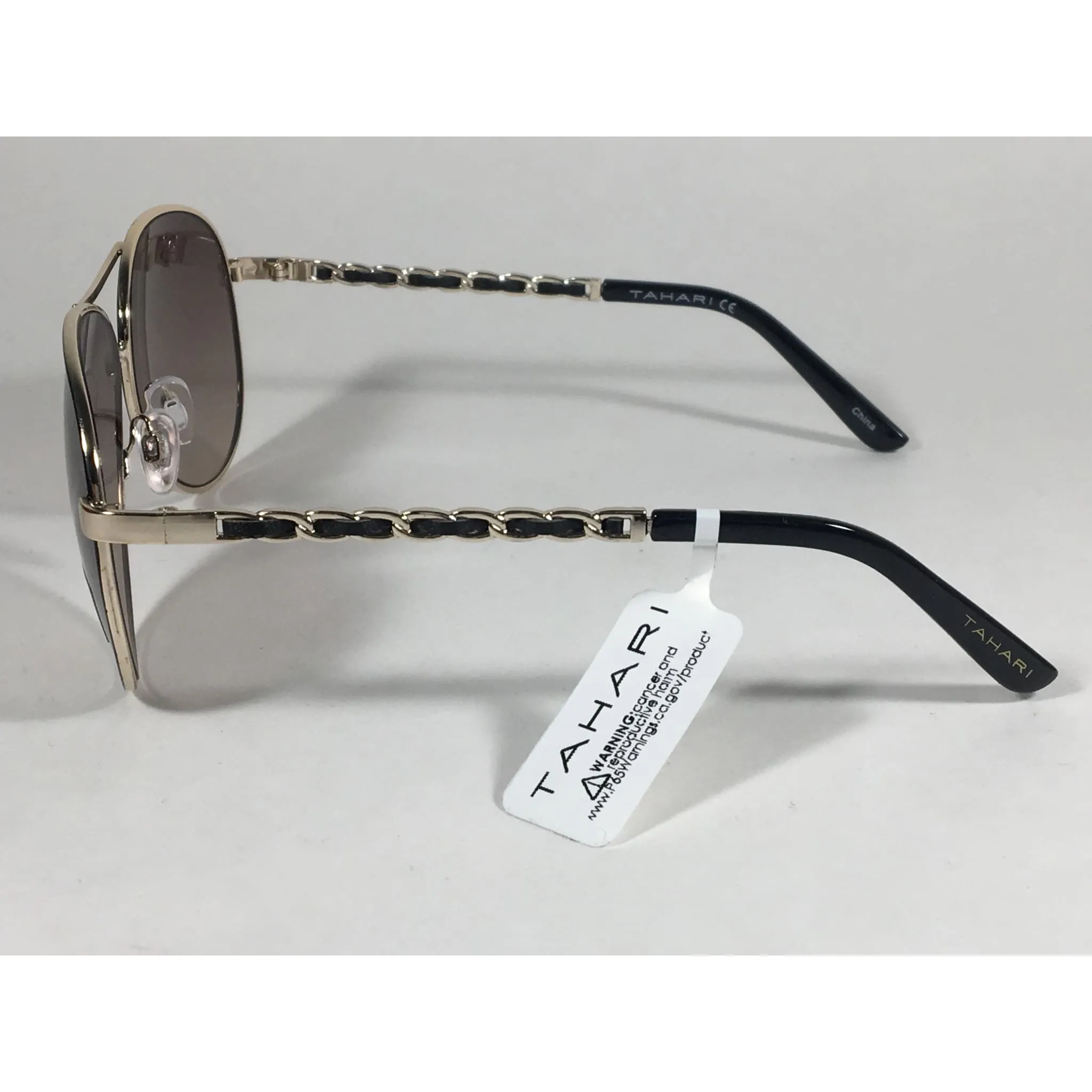 Tahari Aviator Sunglasses Gold Black Leather Chord Gray Gradient Lens TH649 GLDOX
