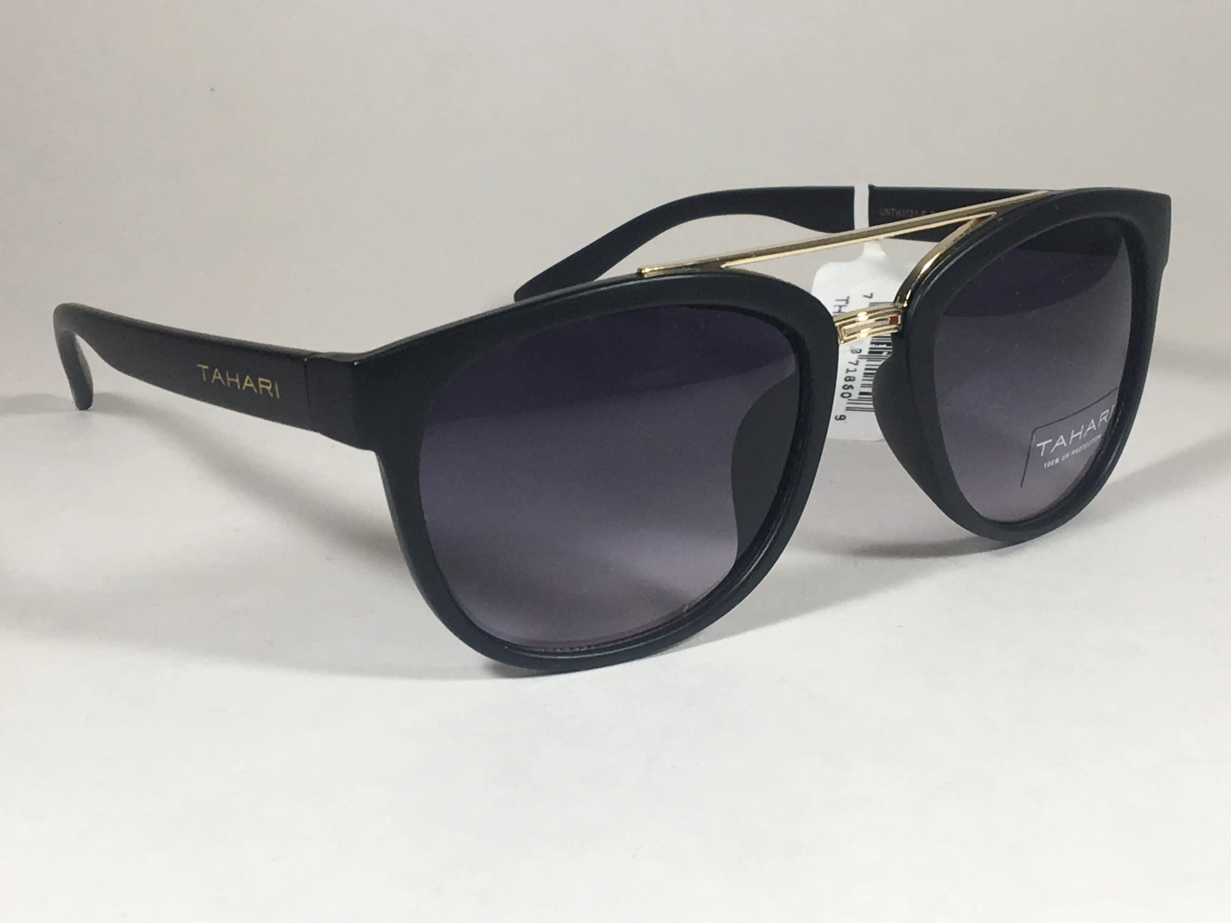 Tahari Brow Bar Designer Sunglasses Black Gold Gray Gradient Lens TH559 OX
