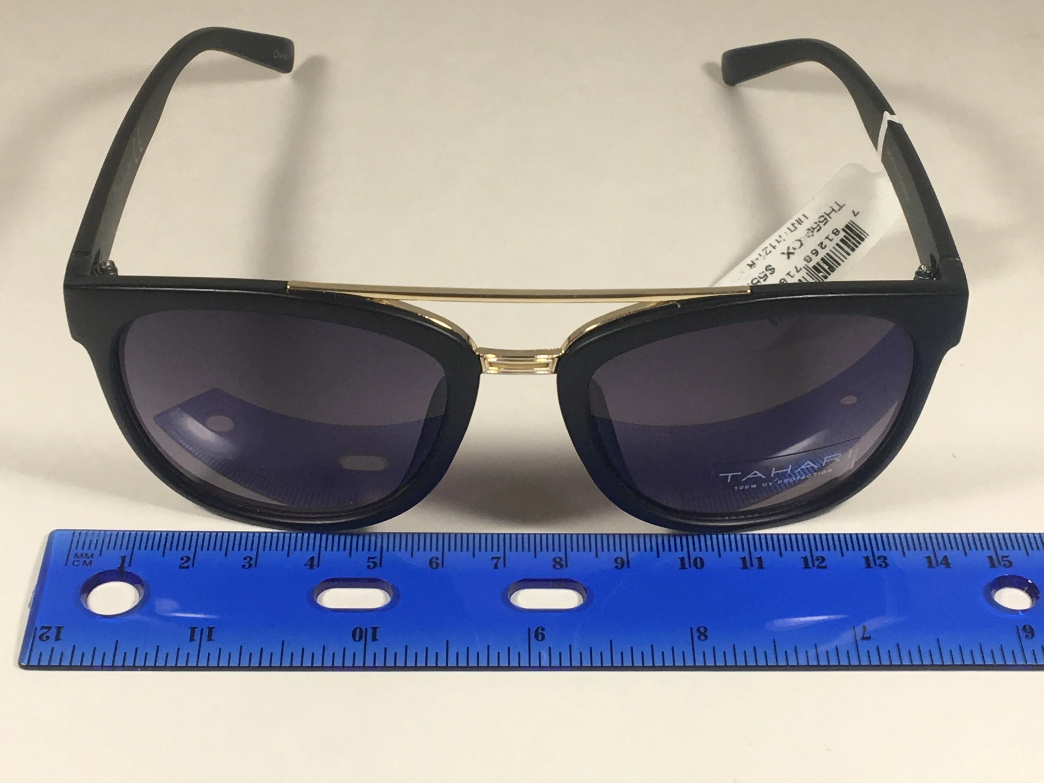Tahari Brow Bar Designer Sunglasses Black Gold Gray Gradient Lens TH559 OX