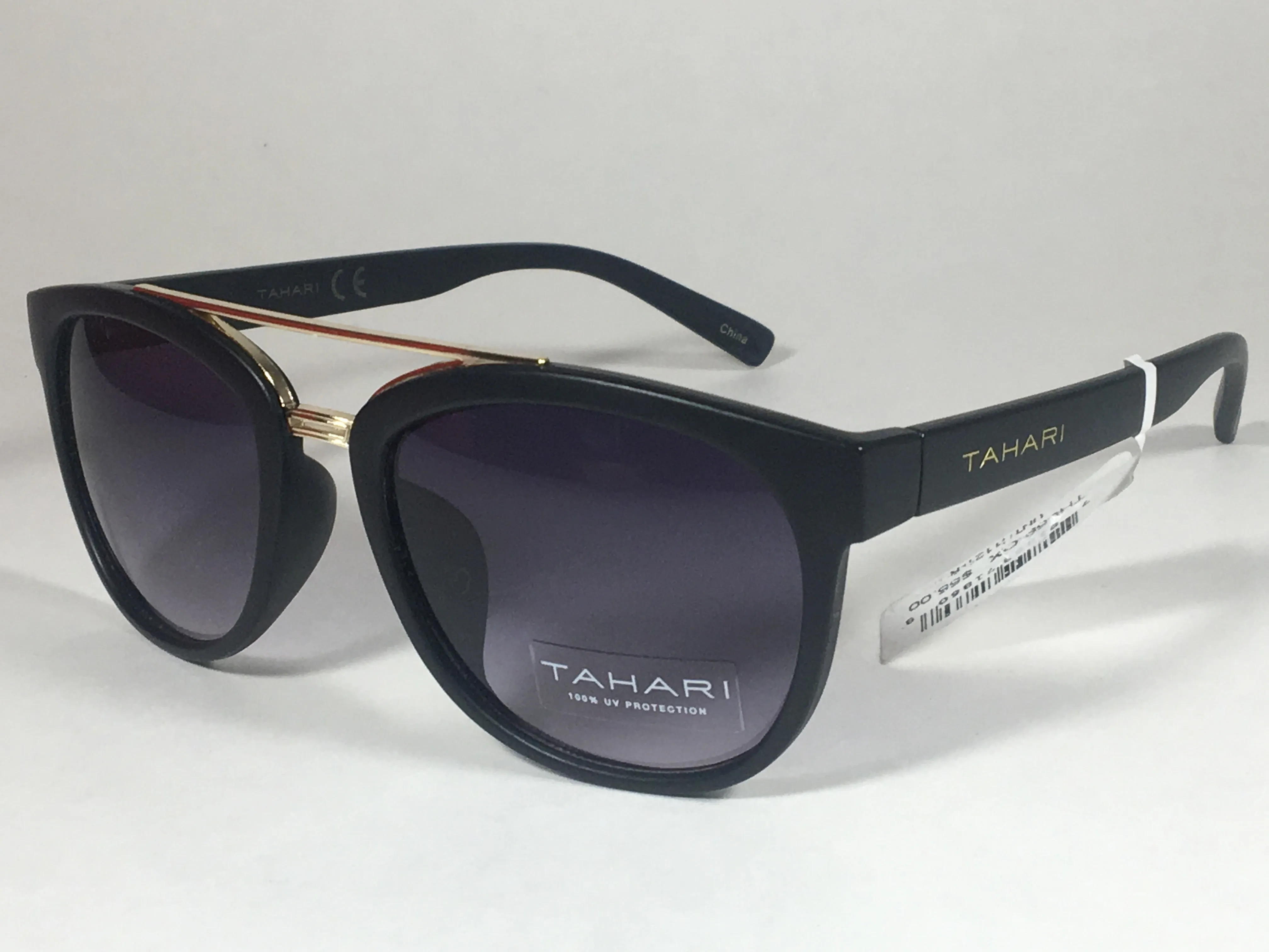 Tahari Brow Bar Designer Sunglasses Black Gold Gray Gradient Lens TH559 OX