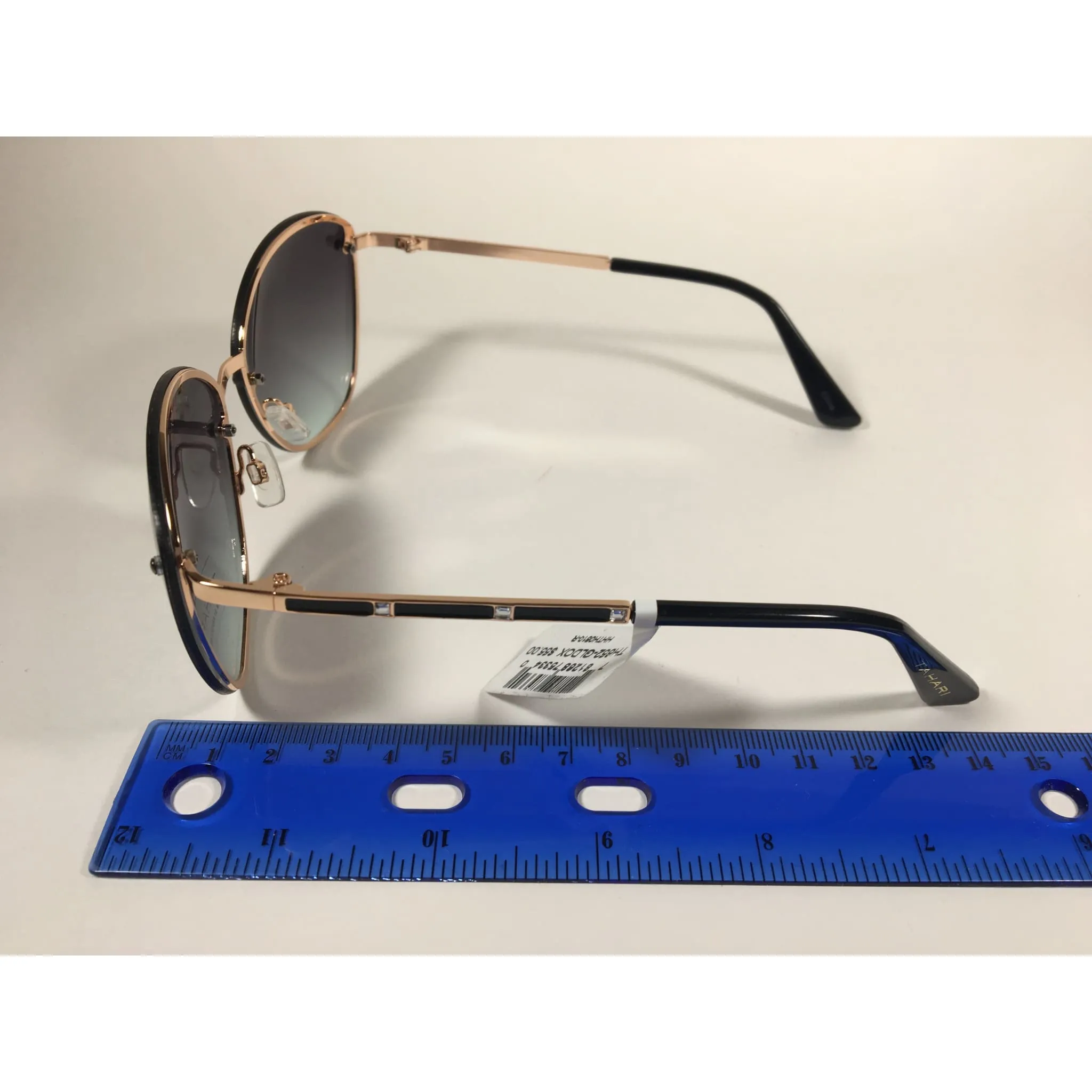 Tahari Rimless Cat Eye Sunglasses Black Gold Green Gray Gradient Lens TH652 GLDOX
