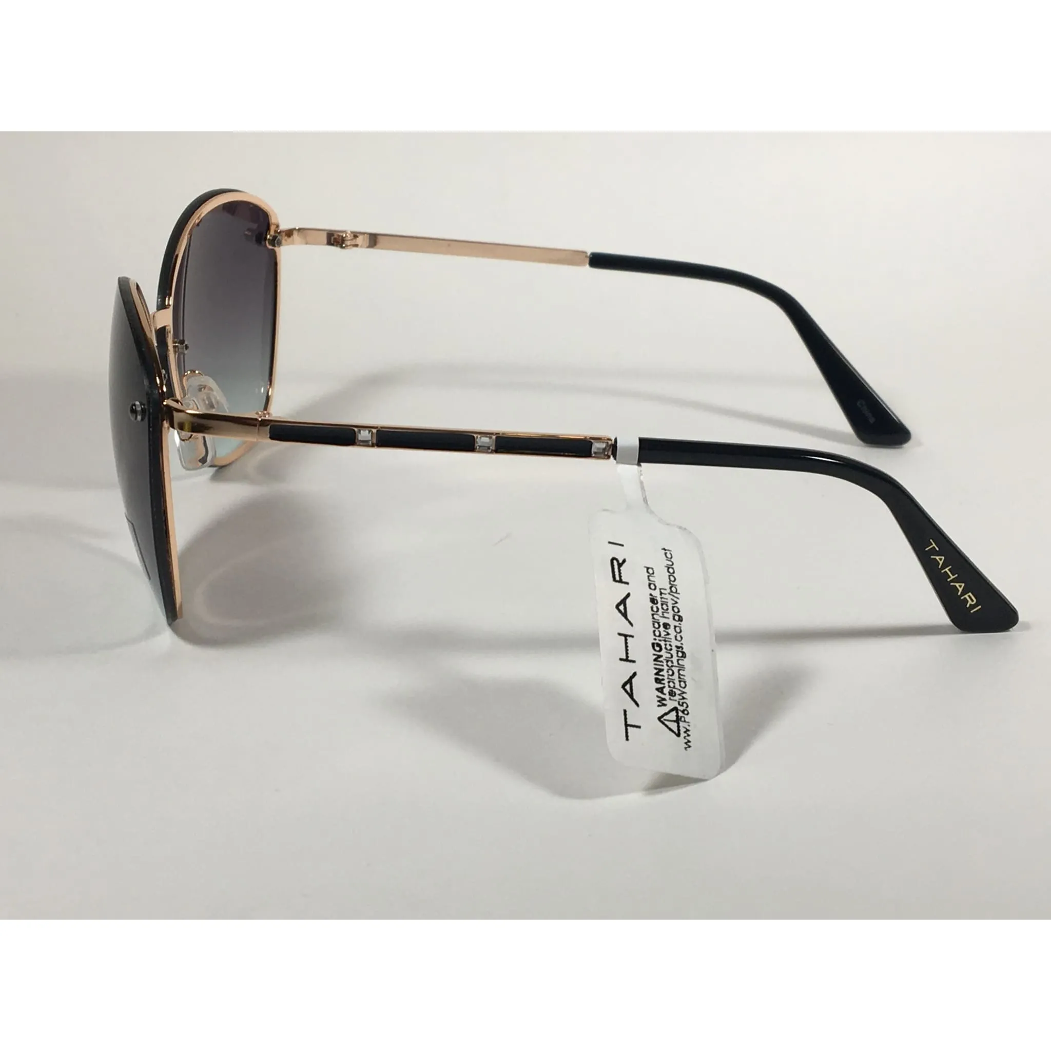 Tahari Rimless Cat Eye Sunglasses Black Gold Green Gray Gradient Lens TH652 GLDOX