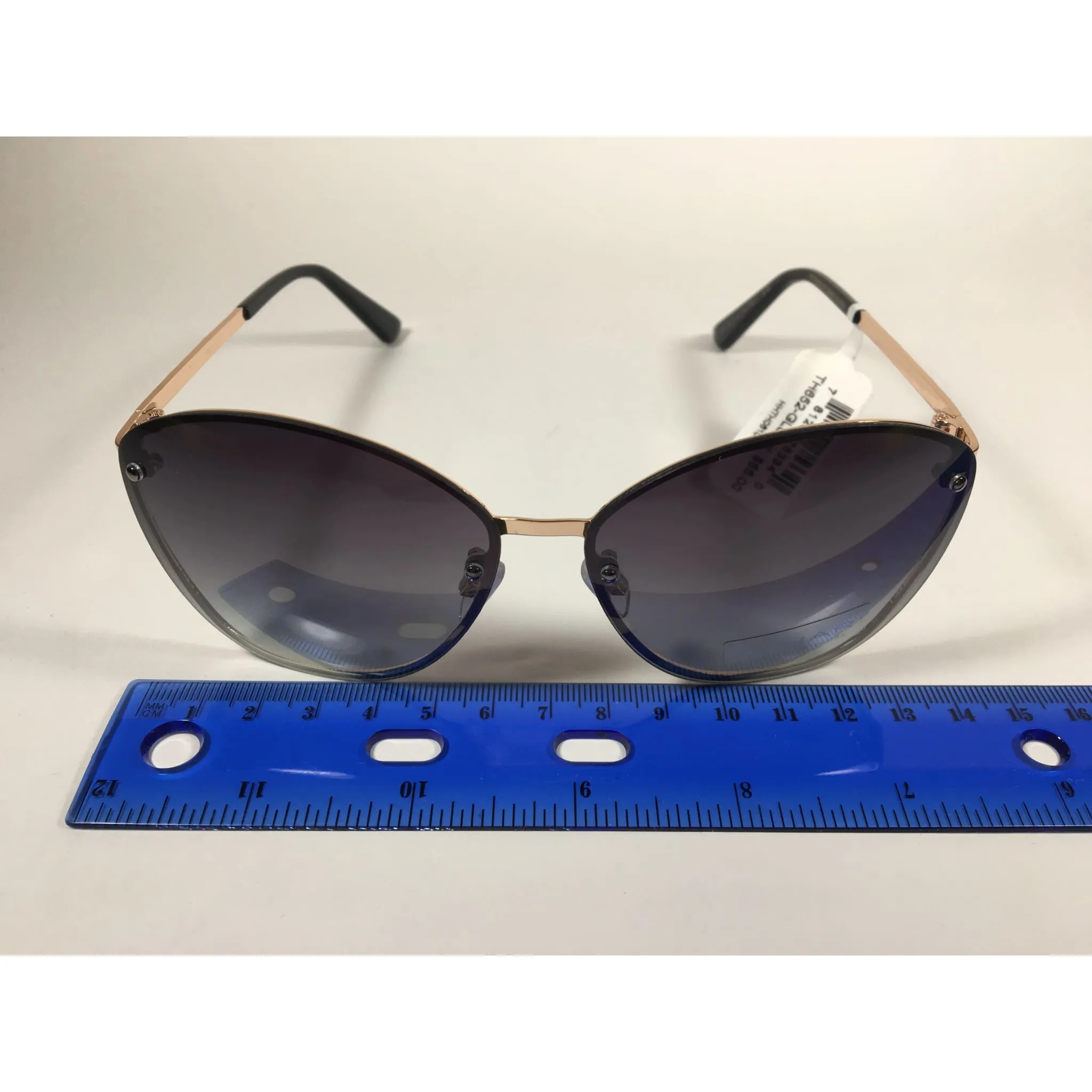 Tahari Rimless Cat Eye Sunglasses Black Gold Green Gray Gradient Lens TH652 GLDOX