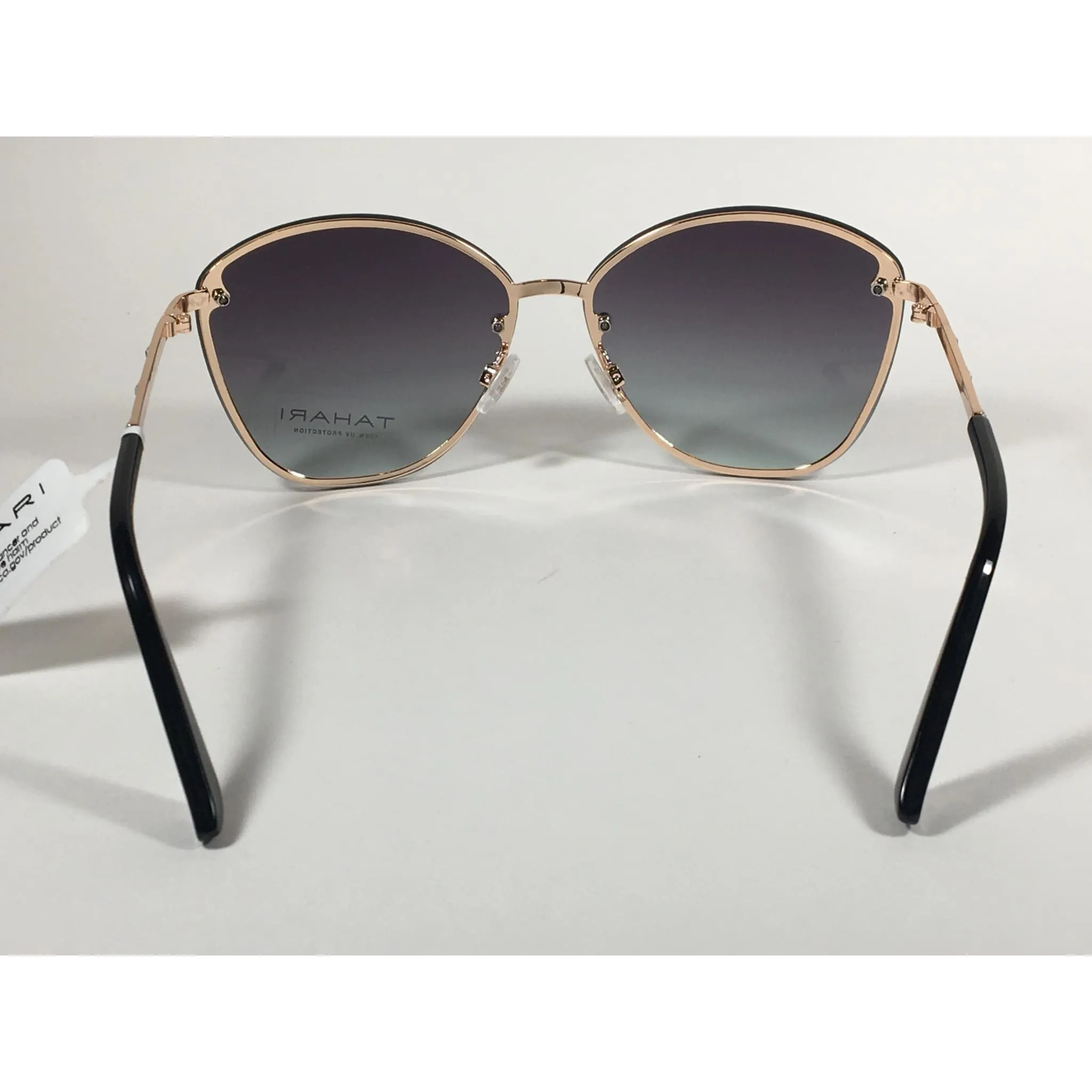 Tahari Rimless Cat Eye Sunglasses Black Gold Green Gray Gradient Lens TH652 GLDOX