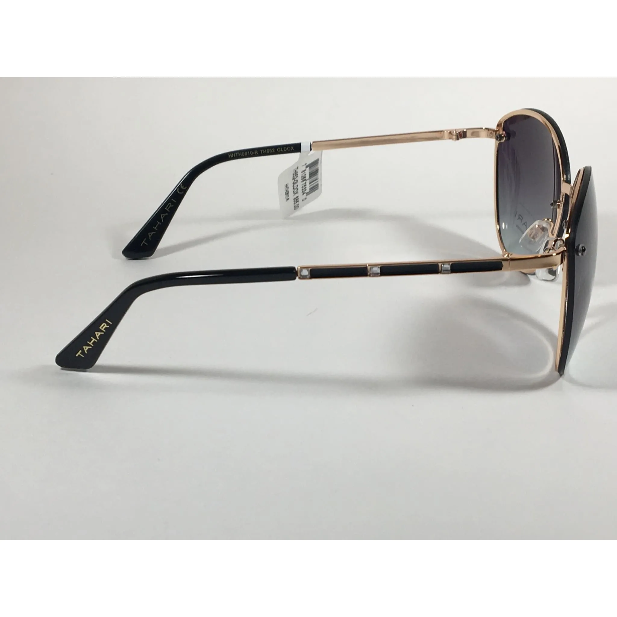 Tahari Rimless Cat Eye Sunglasses Black Gold Green Gray Gradient Lens TH652 GLDOX