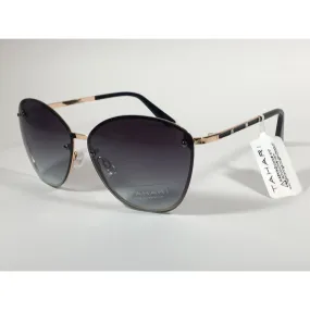 Tahari Rimless Cat Eye Sunglasses Black Gold Green Gray Gradient Lens TH652 GLDOX