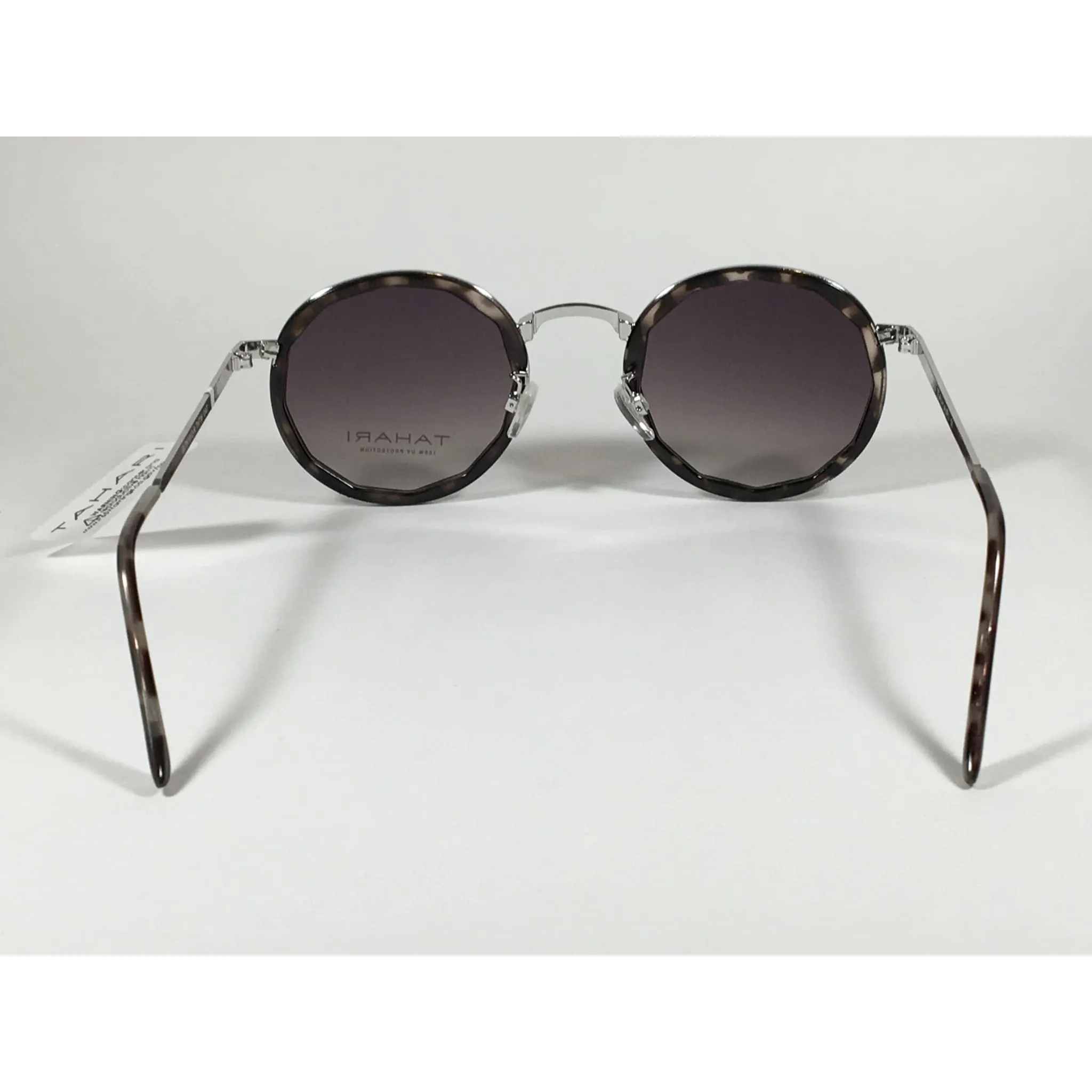 Tahari Round Polygon Sunglasses Silver Metal Gray Marble Gray Gradient Lens TH736 OAT