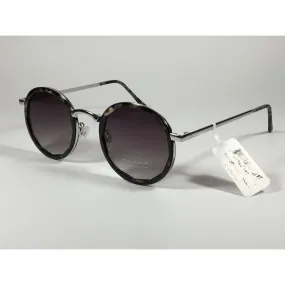 Tahari Round Polygon Sunglasses Silver Metal Gray Marble Gray Gradient Lens TH736 OAT