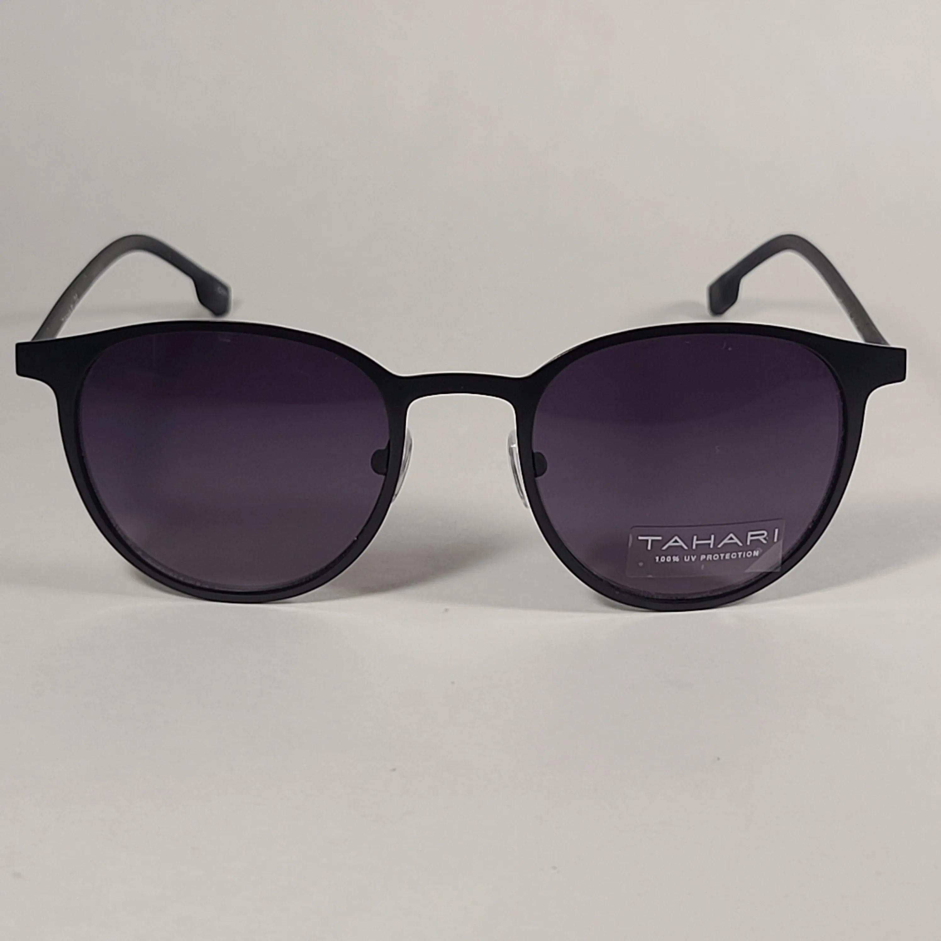 Tahari Round Sunglasses Matte Black Frame Gray Smoke Gradient Lens TM115 MBLK