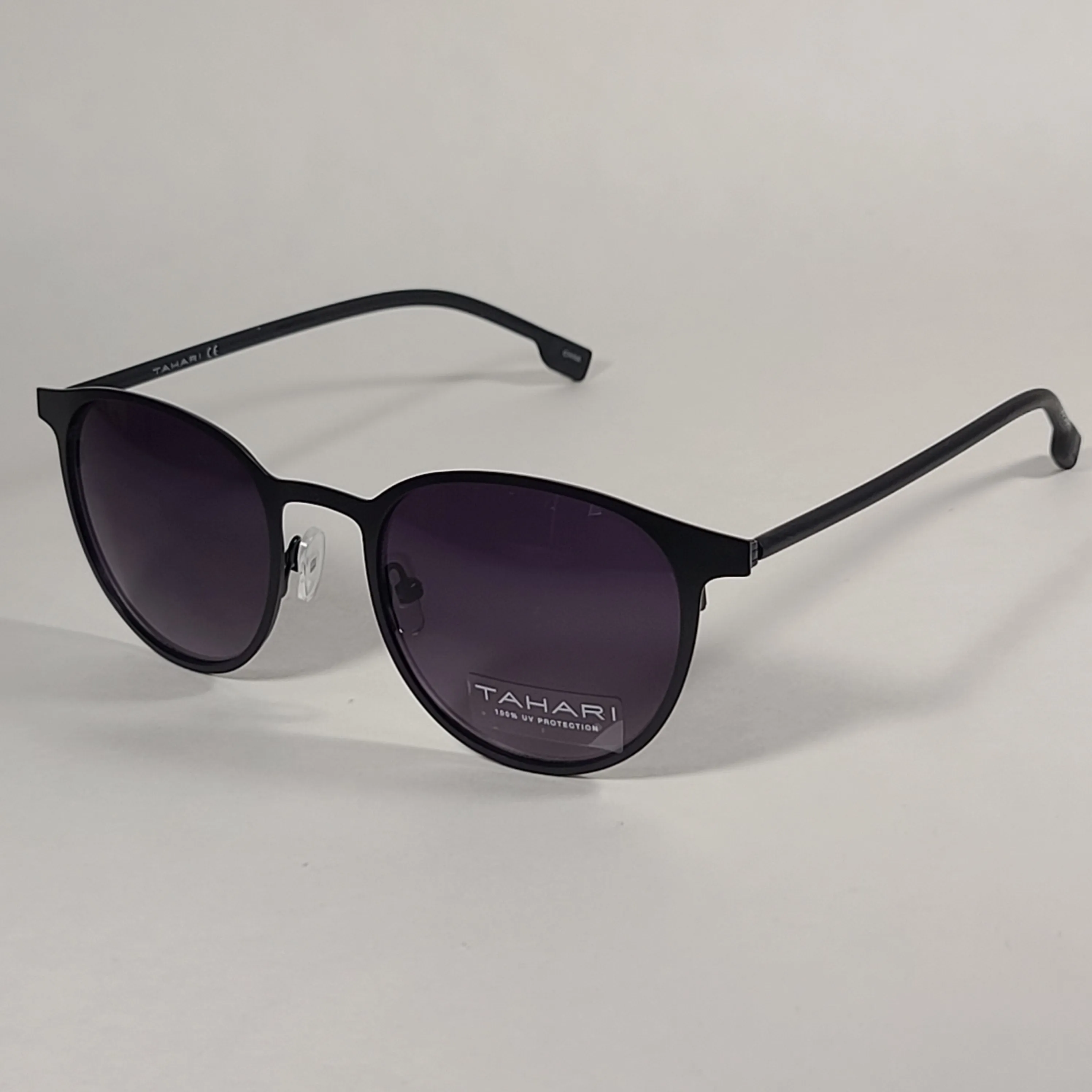 Tahari Round Sunglasses Matte Black Frame Gray Smoke Gradient Lens TM115 MBLK