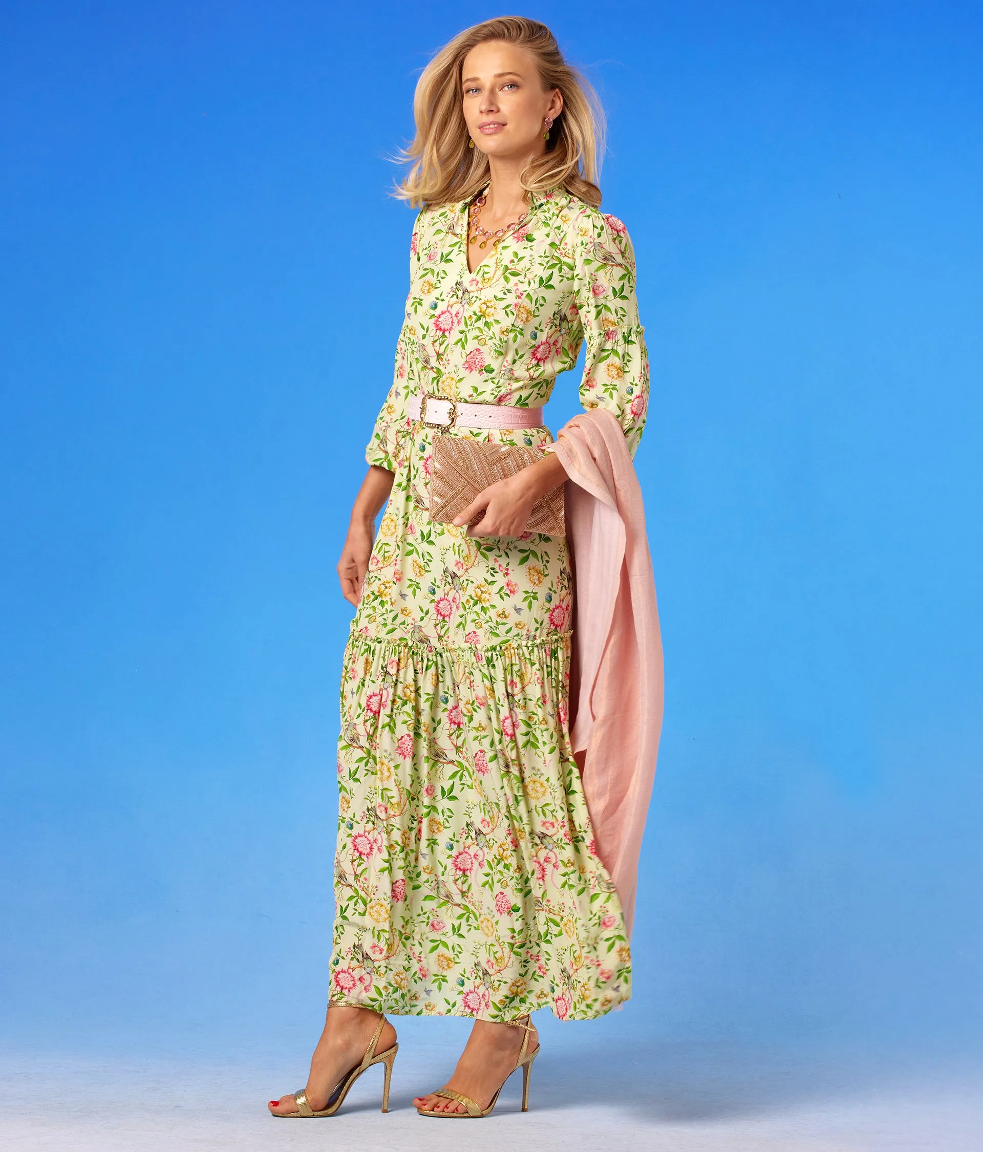 Tinsley Leather Belt in Croc-Embossed Blush Pink