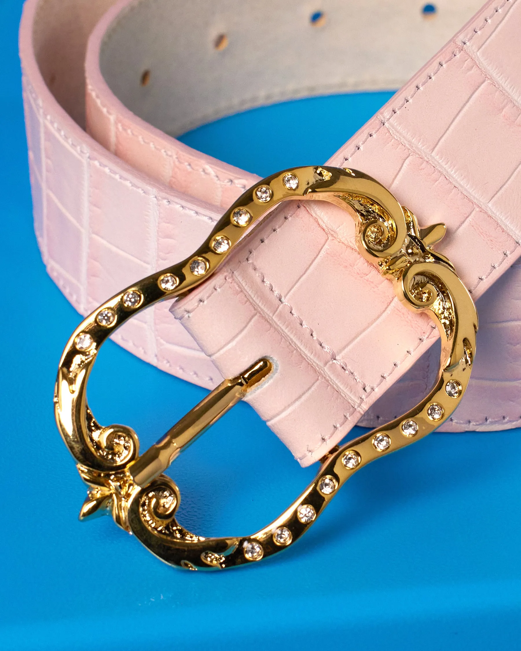 Tinsley Leather Belt in Croc-Embossed Blush Pink