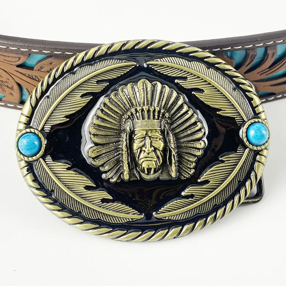 TOPACC Oval Indians Belt Buckle Western Cowboy Buckles