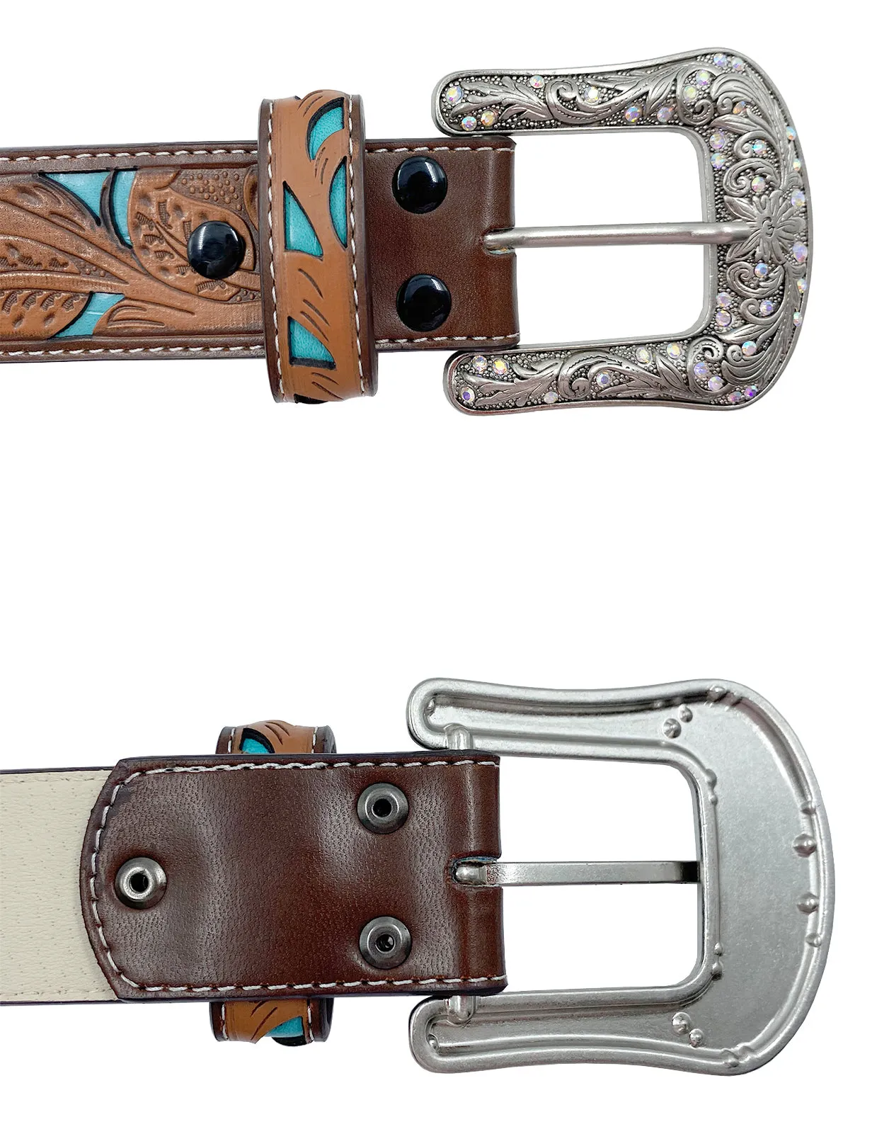 TOPACC Western Turquoise Belts - Cute Longhorn Cow Belt Buckle Copper/Bronze