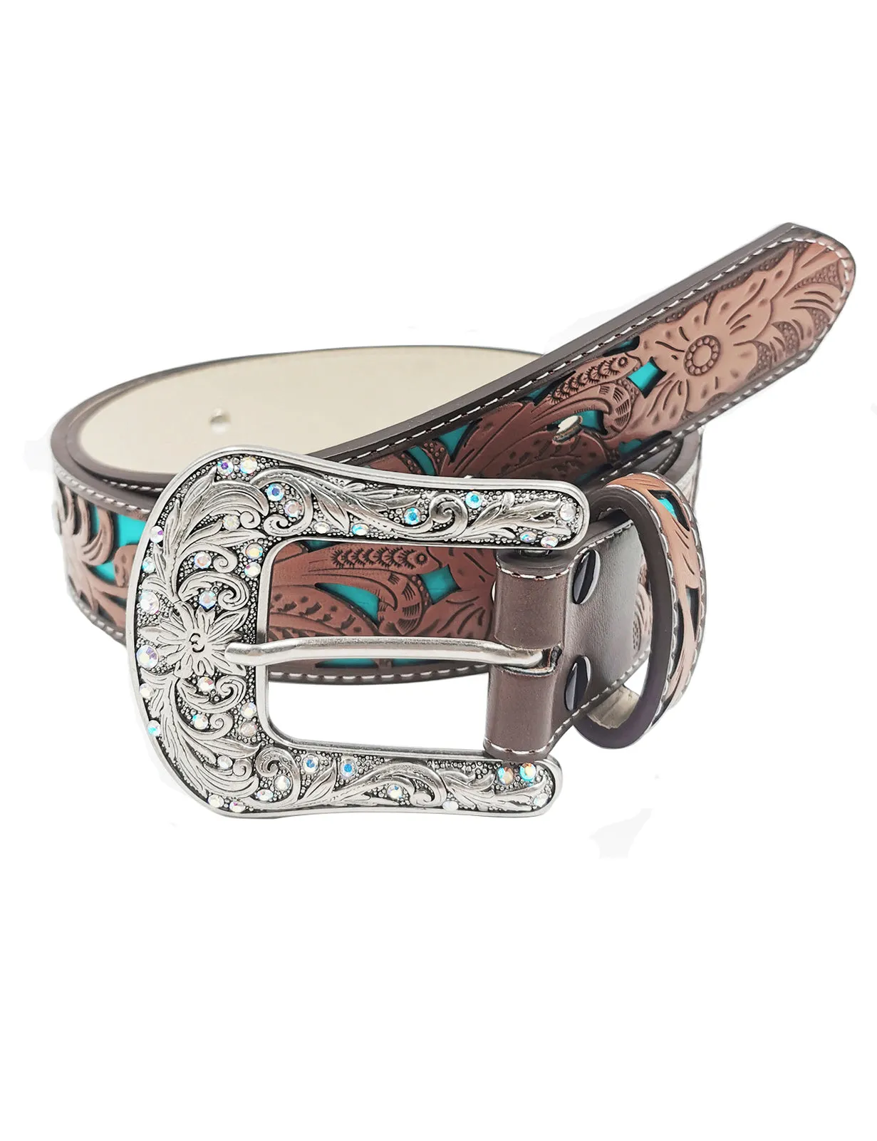 TOPACC Western Turquoise Belts - Cute Longhorn Cow Belt Buckle Copper/Bronze
