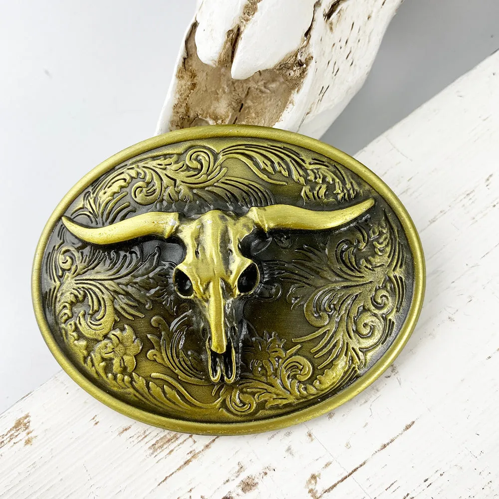 TOPACC Western Turquoise Belts - Longhorn Cow Bull Belt Buckle Copper/Bronze