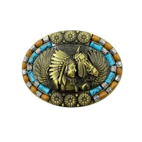 TOPACC Western Turquoise Indians Horse Belt Buckle Copper/Bronze
