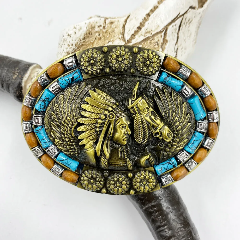 TOPACC Western Turquoise Indians Horse Belt Buckle Copper/Bronze
