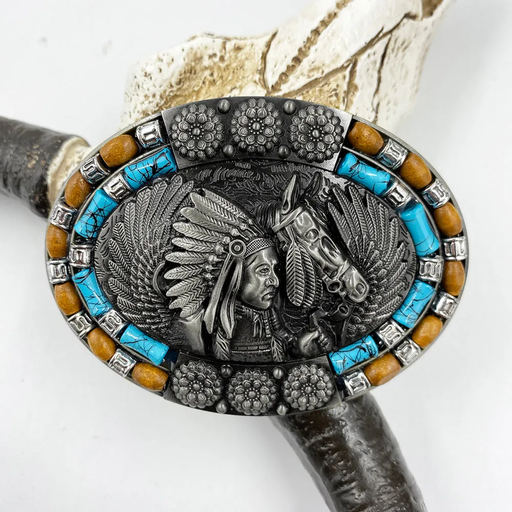 TOPACC Western Turquoise Indians Horse Belt Buckle Copper/Bronze