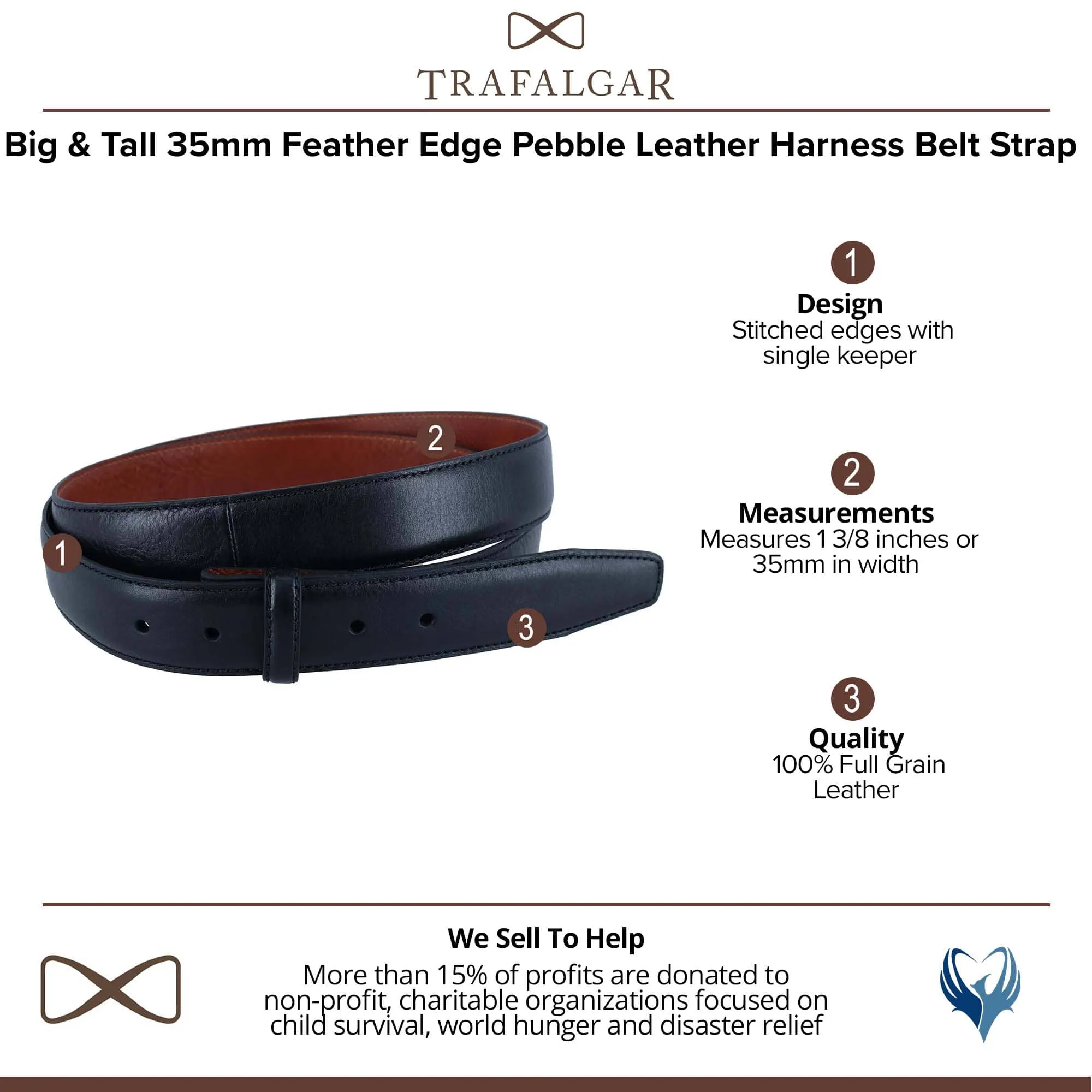 Trafalgar Men's Big & Tall Feather Edge Leather No Buckle Belt Strap