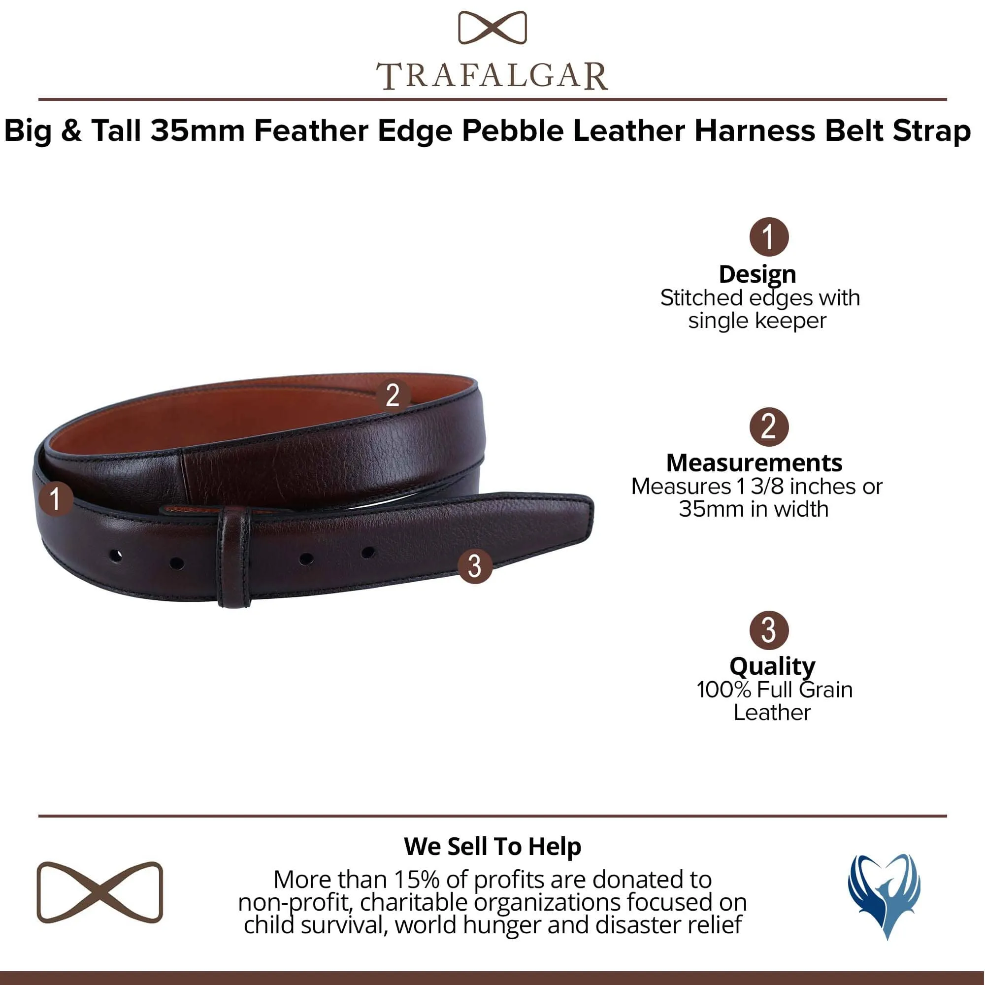 Trafalgar Men's Big & Tall Feather Edge Leather No Buckle Belt Strap