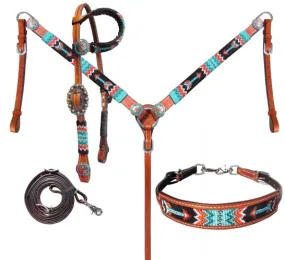 Turquoise & Red Arrow Beaded Headstall Set