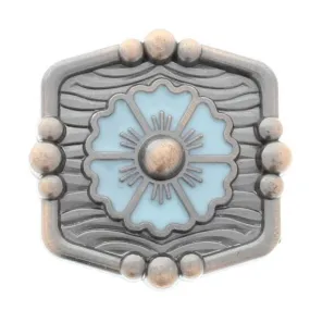 Turquoise Flower Enamel Concho, antique silver with Chicago screw back, Each