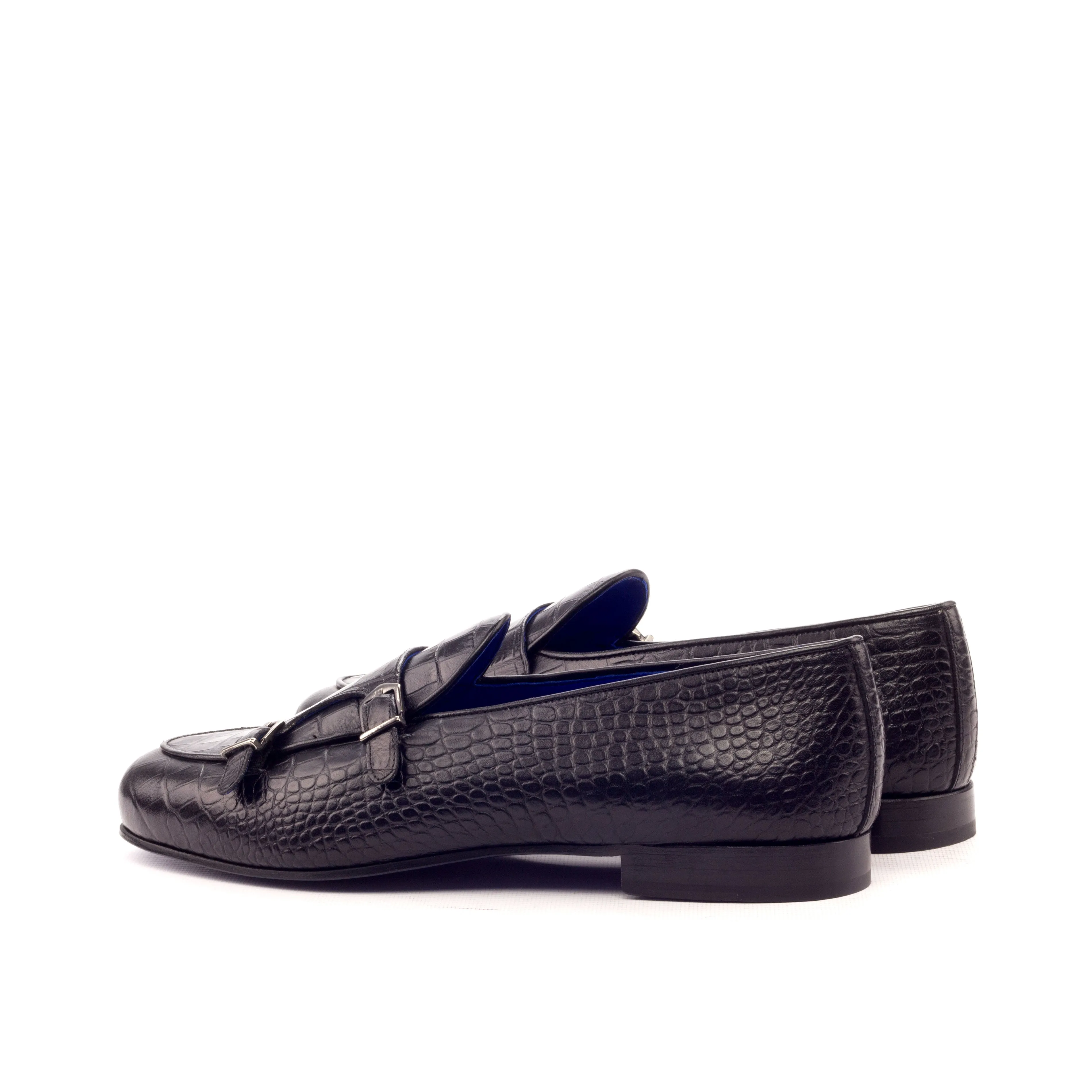 Unique Handcrafted Monk Slipper  black painted croco