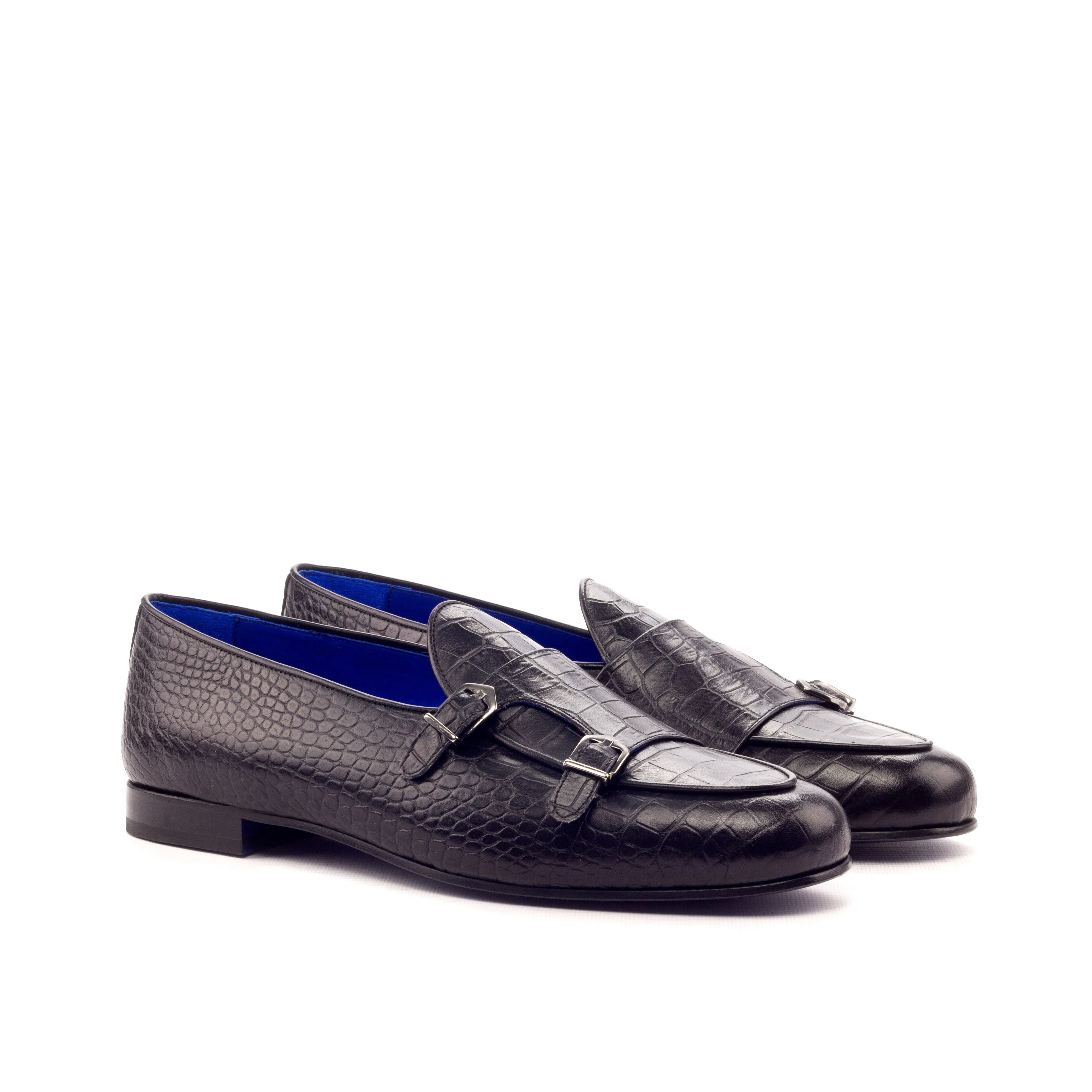 Unique Handcrafted Monk Slipper  black painted croco
