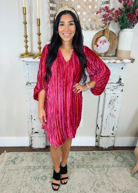 V-Neck Velvet Striped Dress