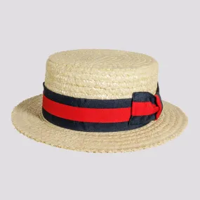 Venice | Mens Wheat Straw Classic Gondolier Hat With Striped Band