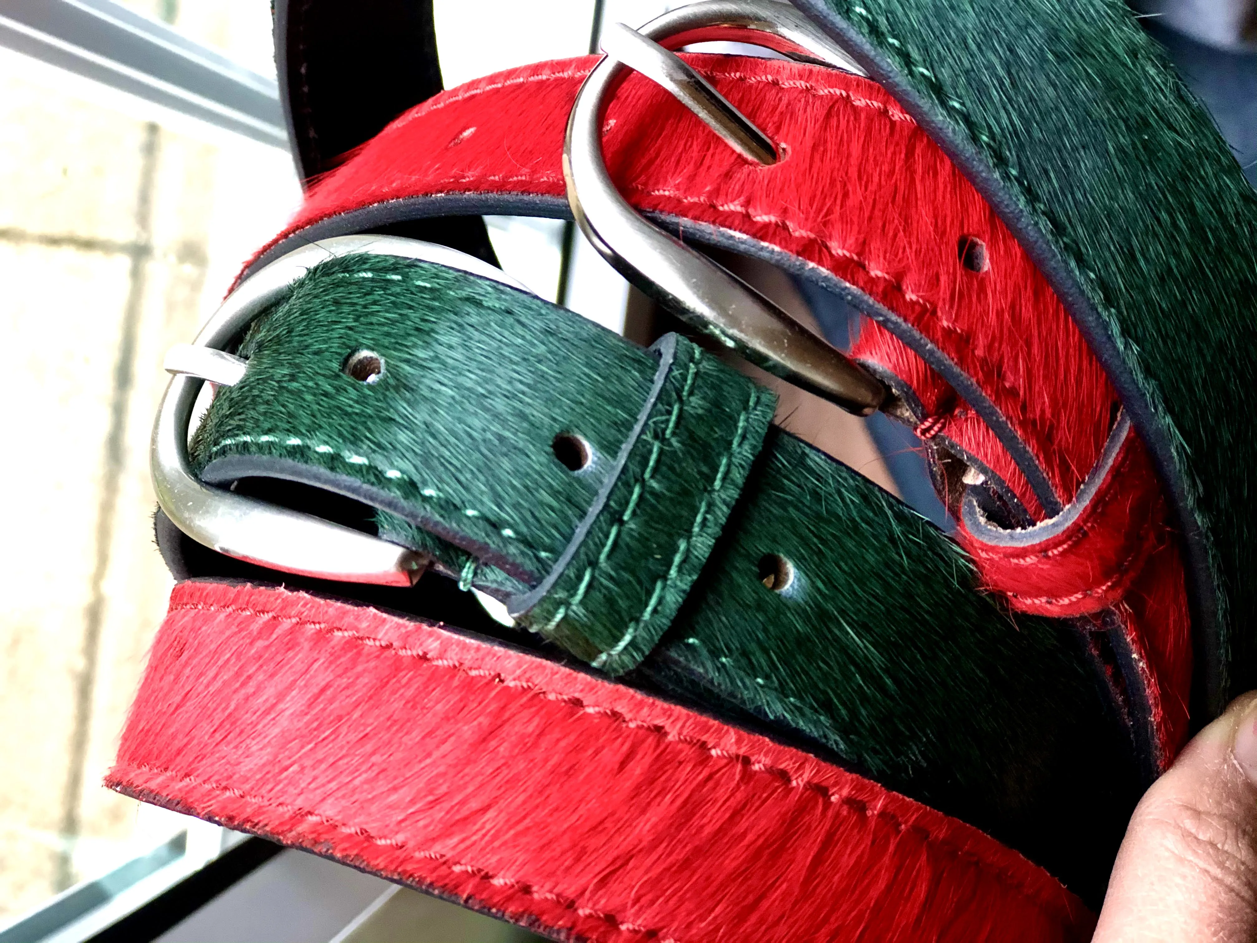 Vibrant Red hair-on-hide leather women belt