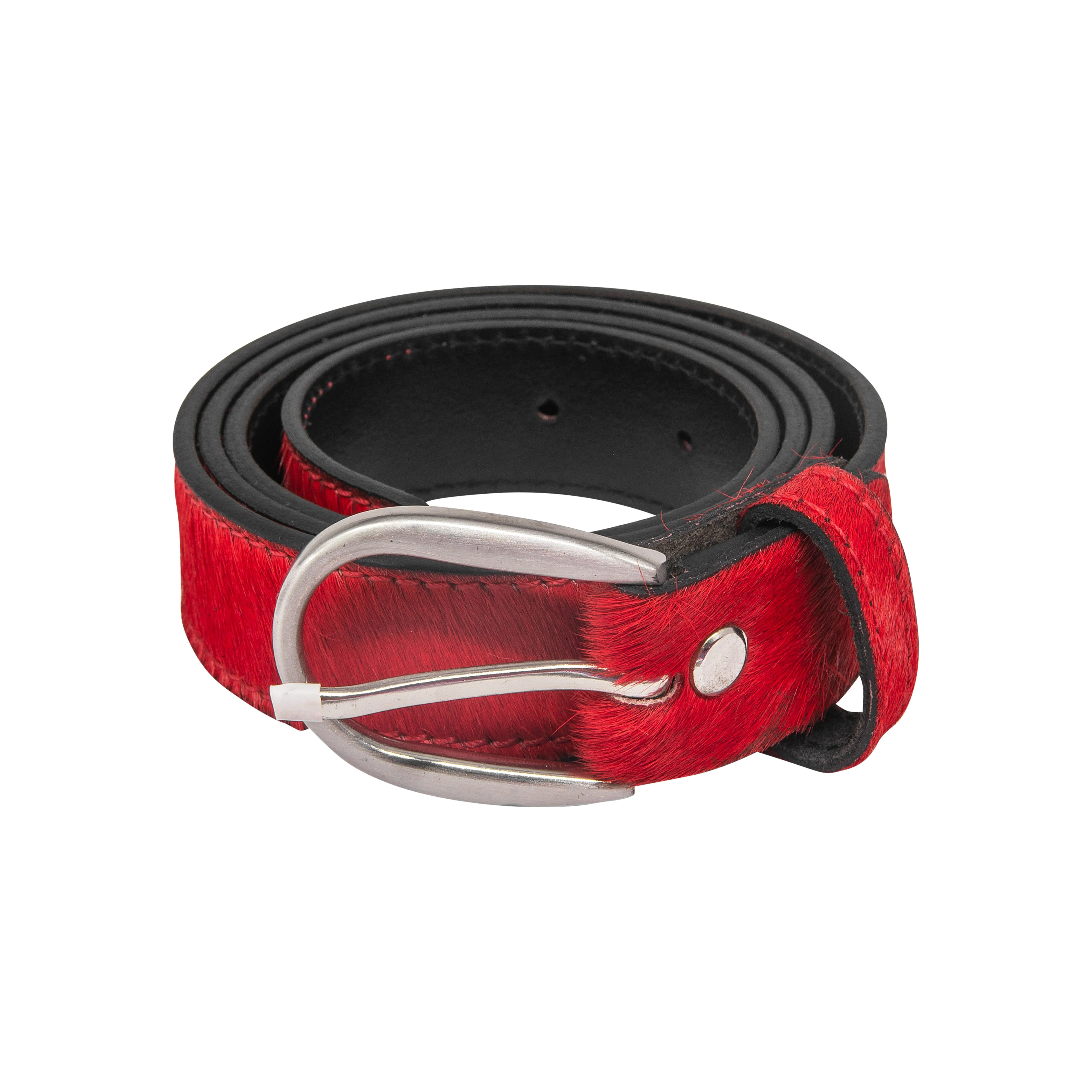 Vibrant Red hair-on-hide leather women belt