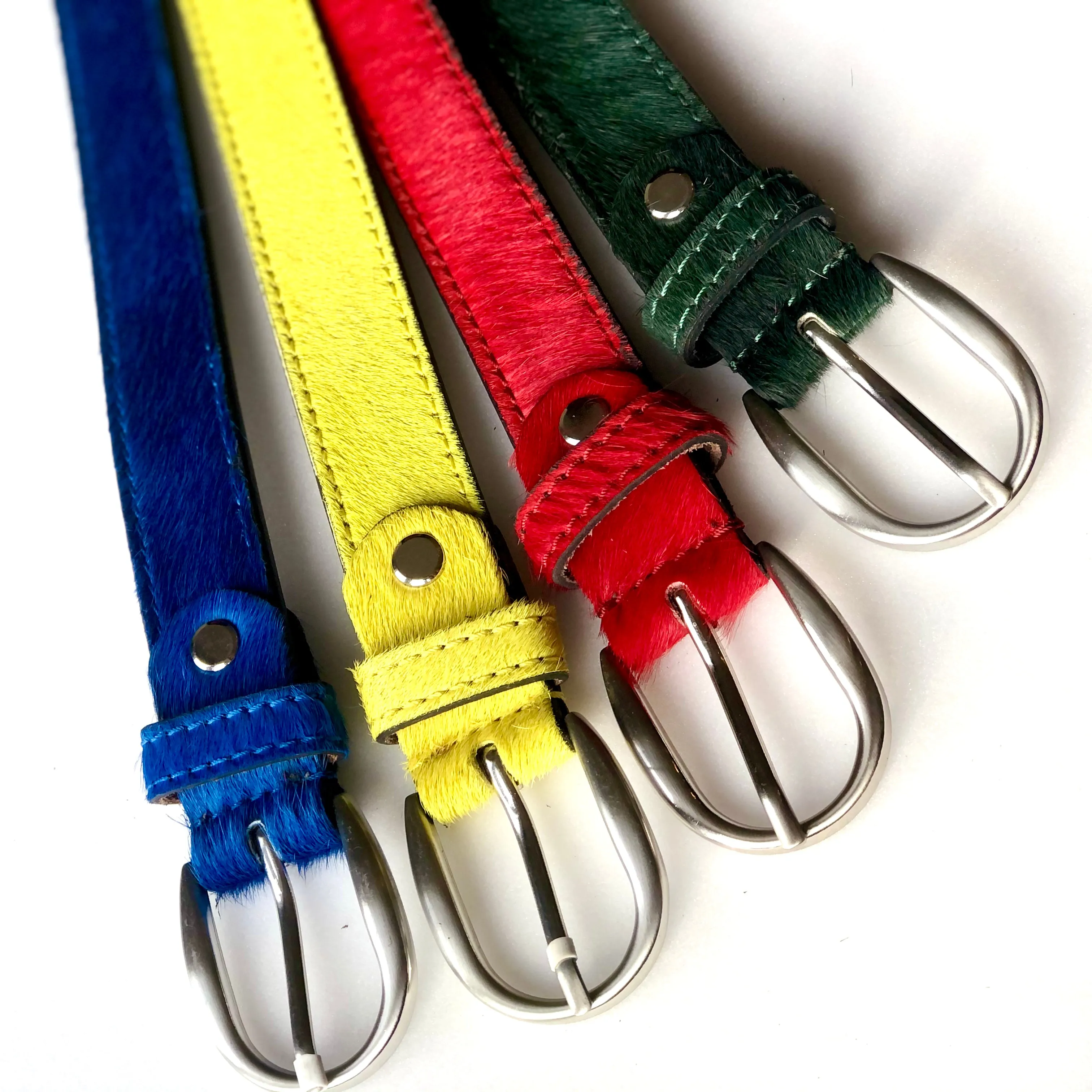 Vibrant Red hair-on-hide leather women belt