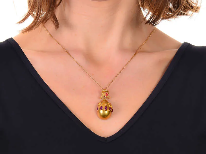 Victorian Ruby Egg & Bow Pendant Locket