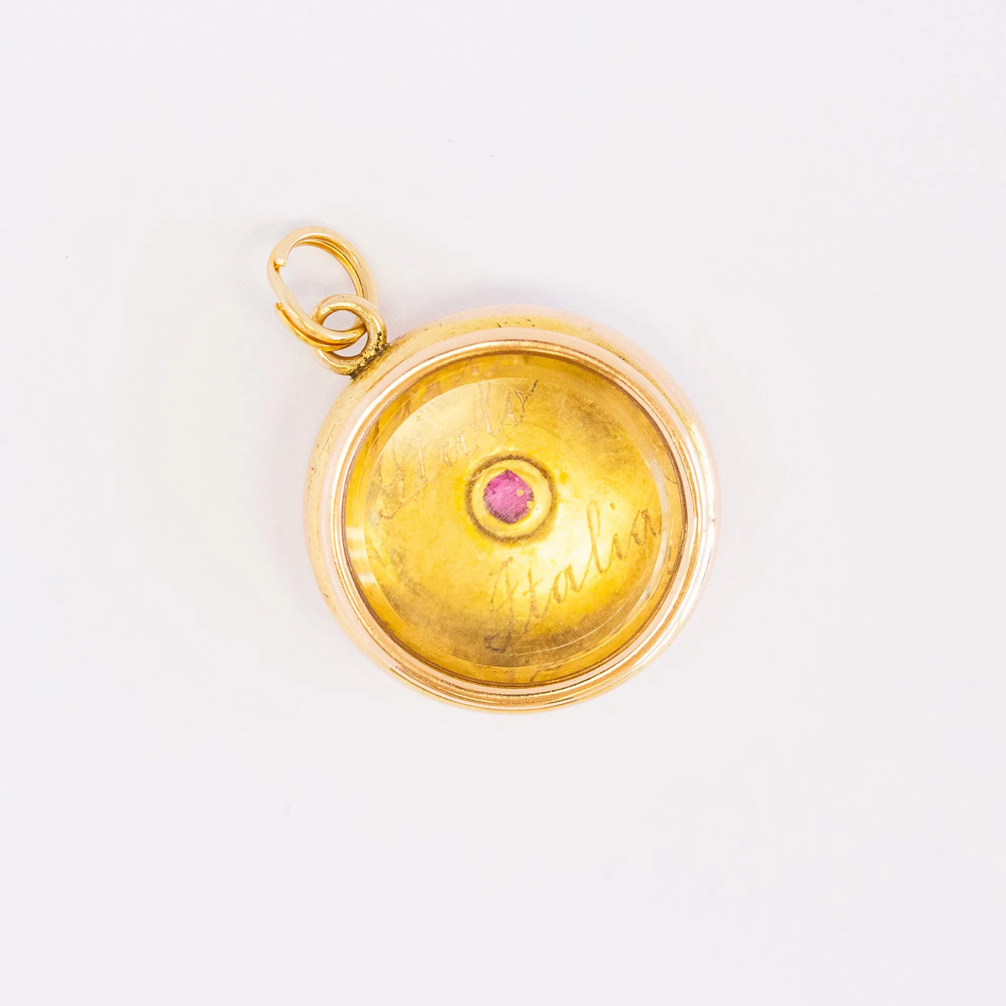 Victorian Starburst Dome Locket with Ruby, 14k