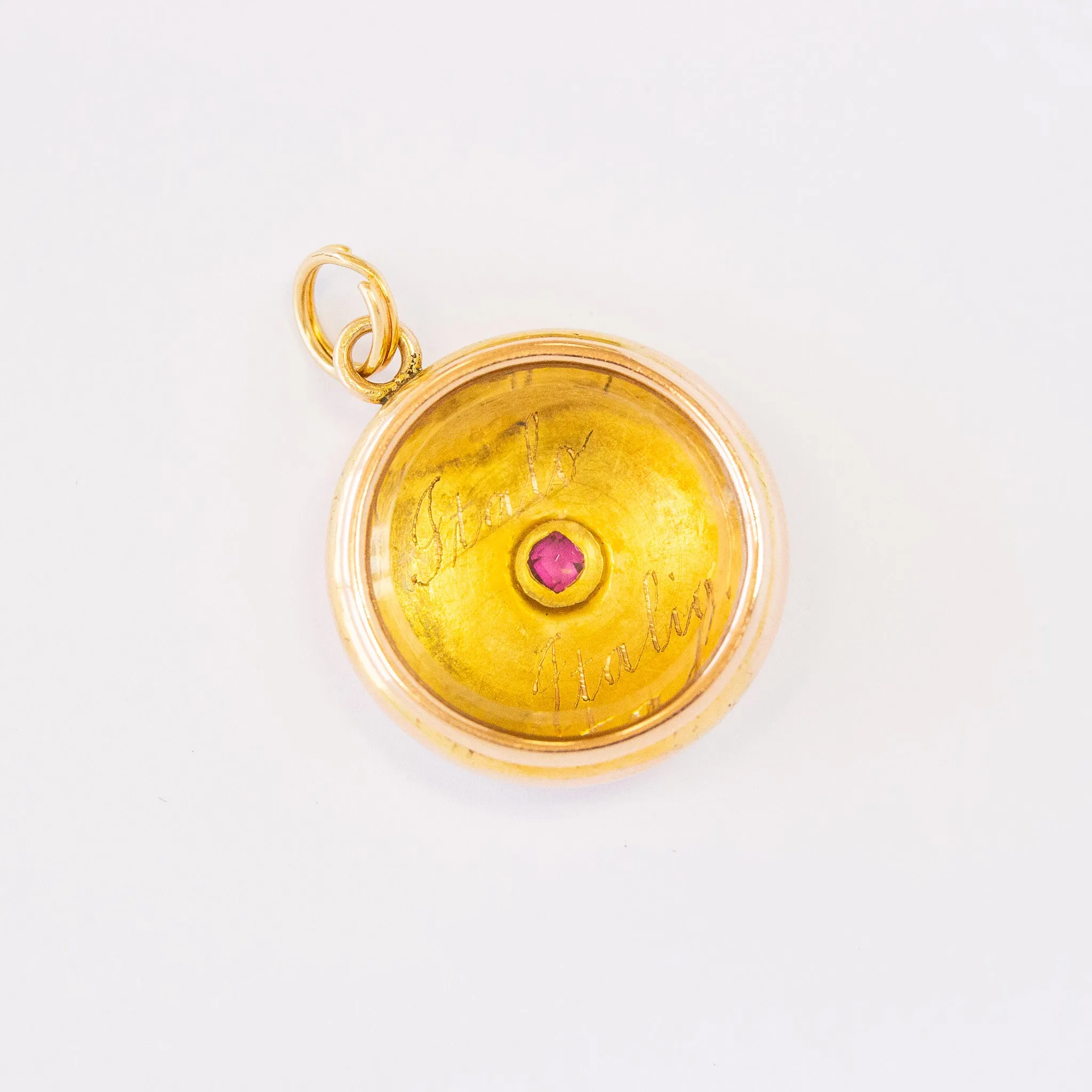 Victorian Starburst Dome Locket with Ruby, 14k
