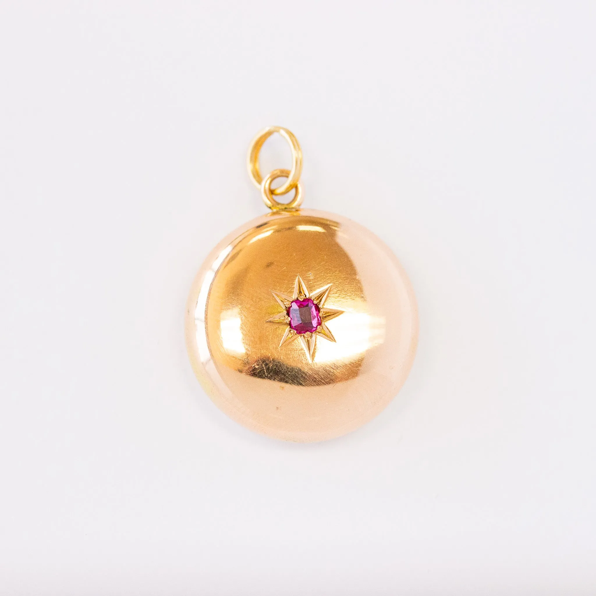 Victorian Starburst Dome Locket with Ruby, 14k