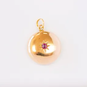 Victorian Starburst Dome Locket with Ruby, 14k